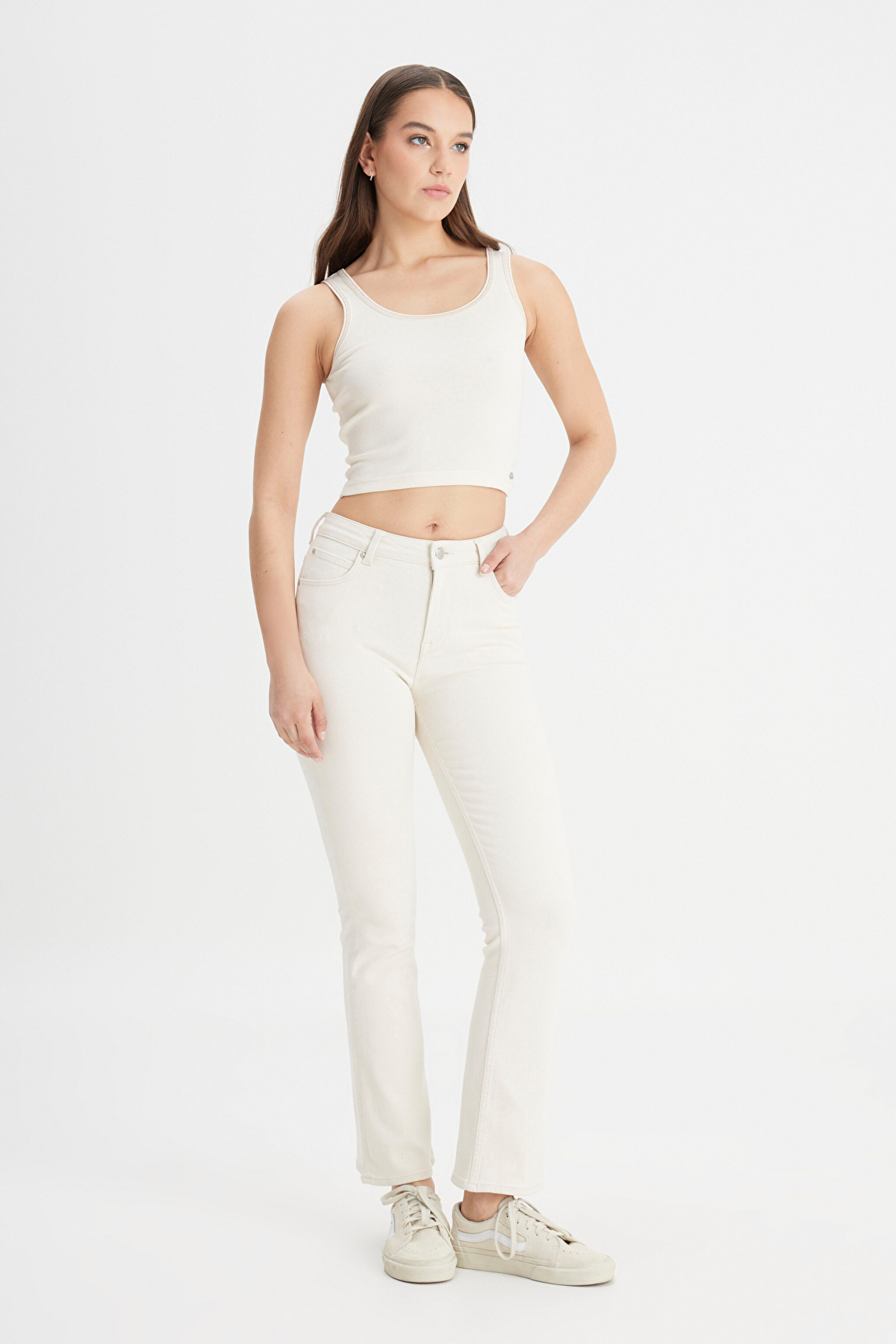 Breese Fit Dar Kesim Yüksek Bel Geniş Paça Jean Kot Pantolon - Raw-L31T20530349 (görsel 2)