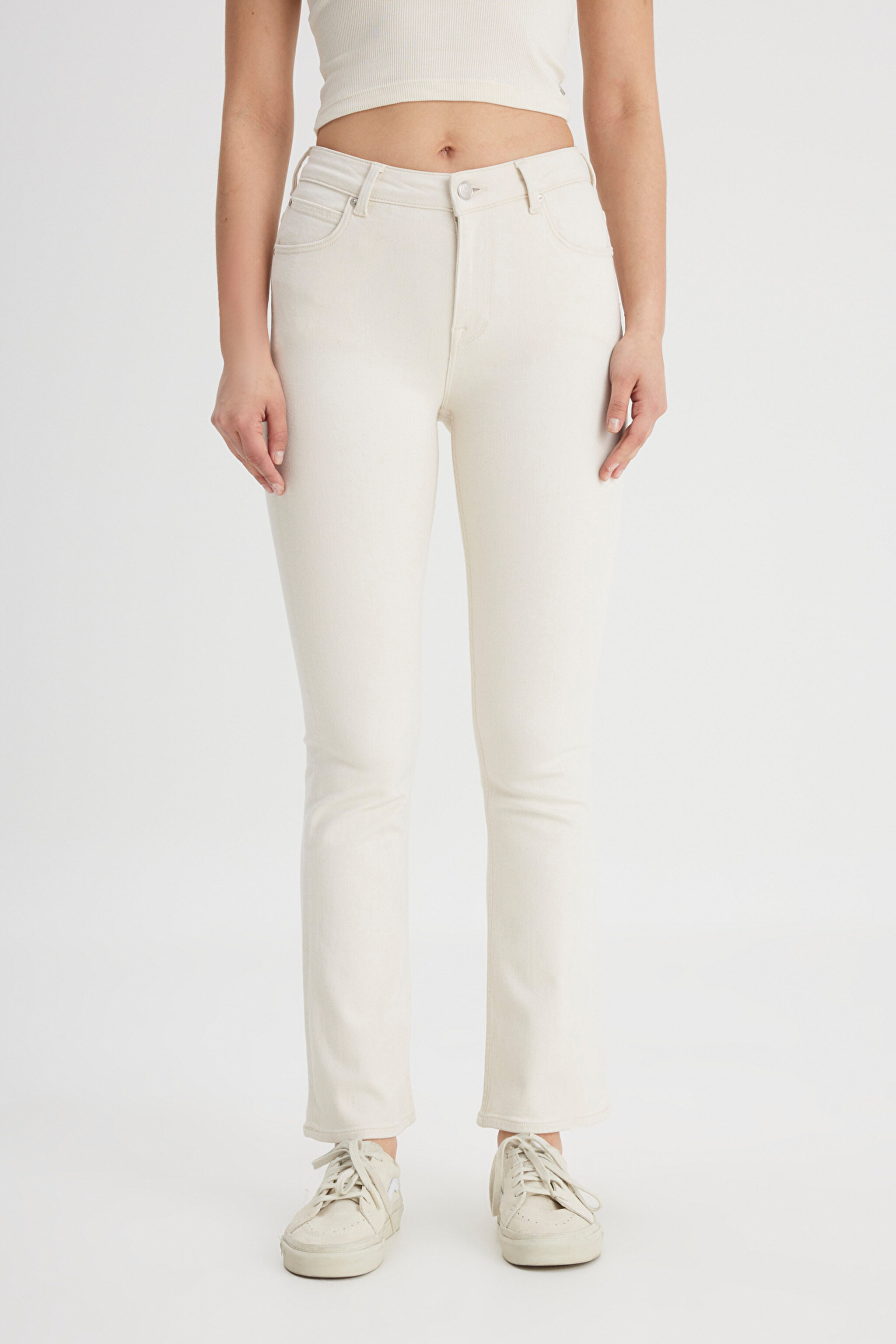 Breese Fit Dar Kesim Yüksek Bel Geniş Paça Jean Kot Pantolon - Raw-L31T20530349 (görsel 5)