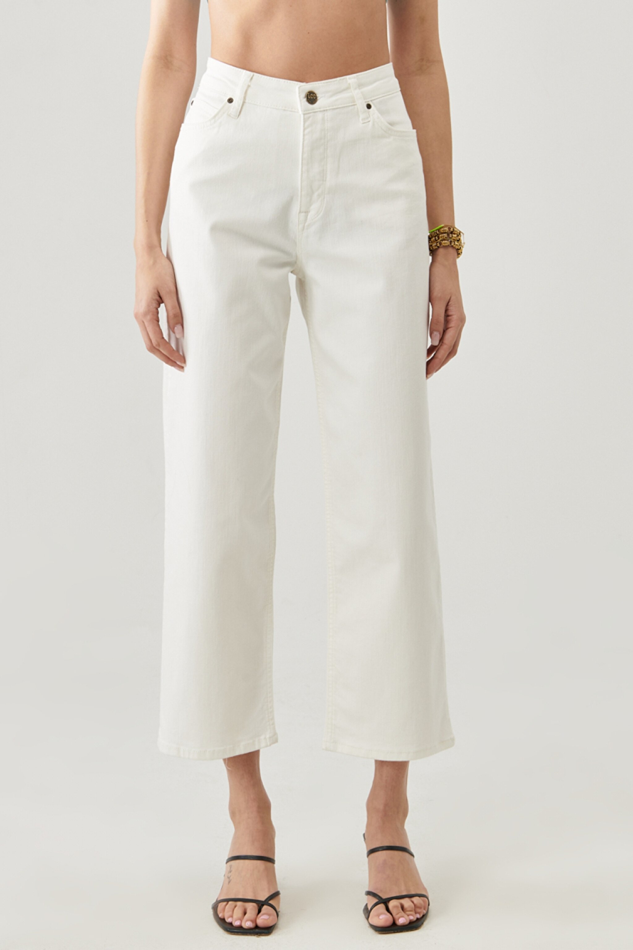 Wide Leg Fit Yüksek Bel Geniş Paça Esnek Jean Kot Pantolon - White-L31ZQW12 (görsel 5)