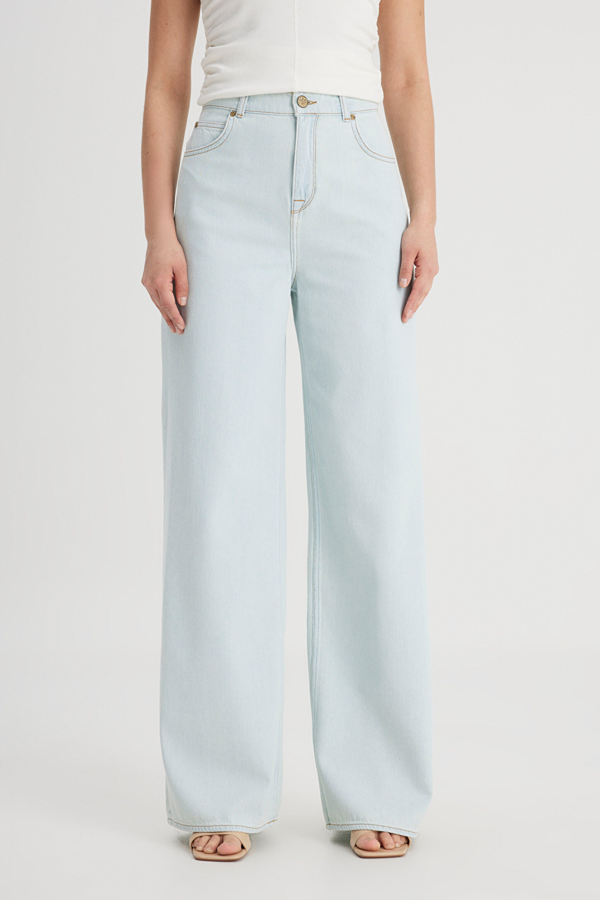 Loose Fit Yüksek Bel Geniş Paça %100 Pamuk Jean Kot Pantolon - Light Fallon-L32AGGOU (görsel 4)