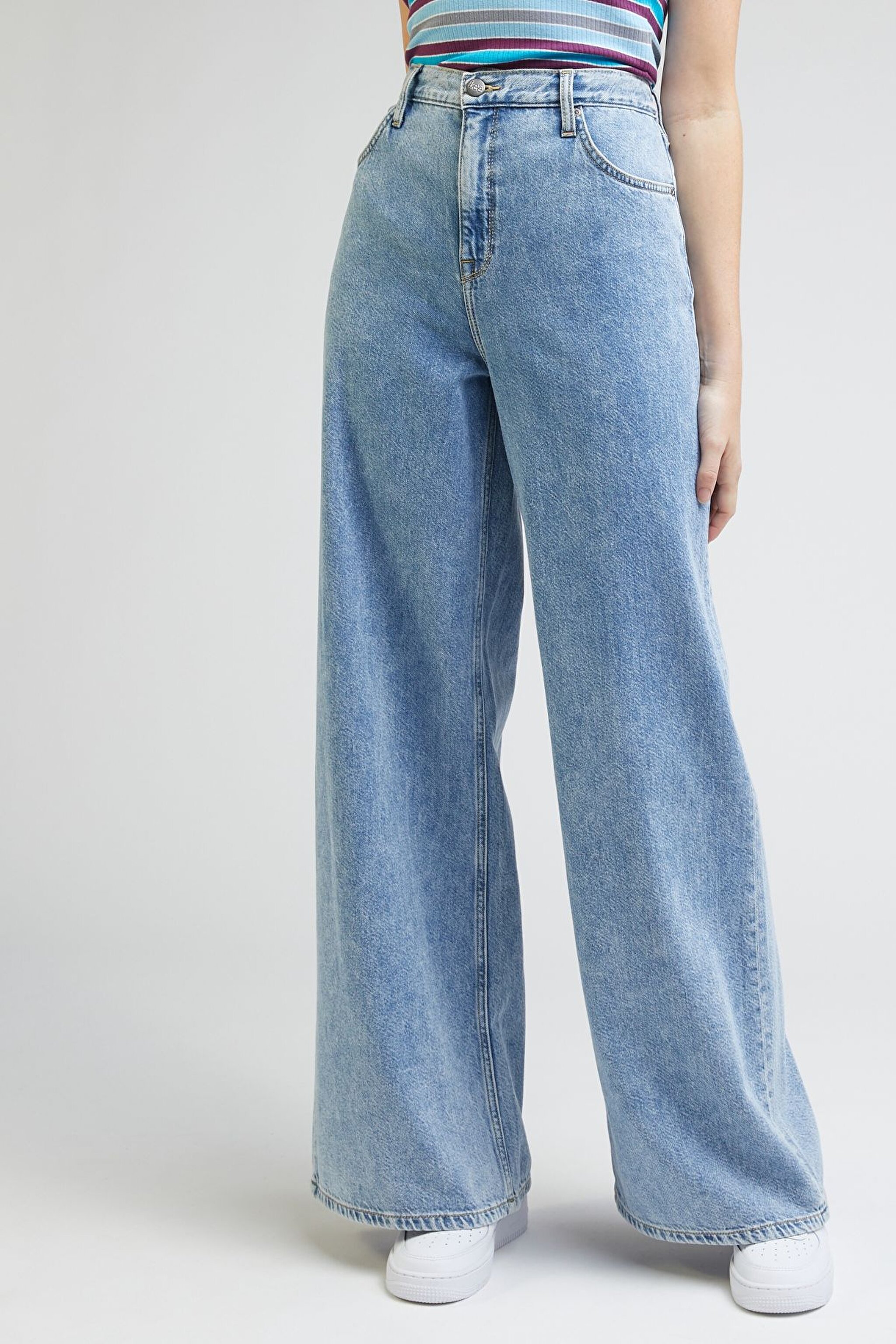 Drew Fit Çok Yüksek Bel Geniş Paça %100 Pamuk Jean Kot Pantolon - Frosted Blue-L32AHLB20
