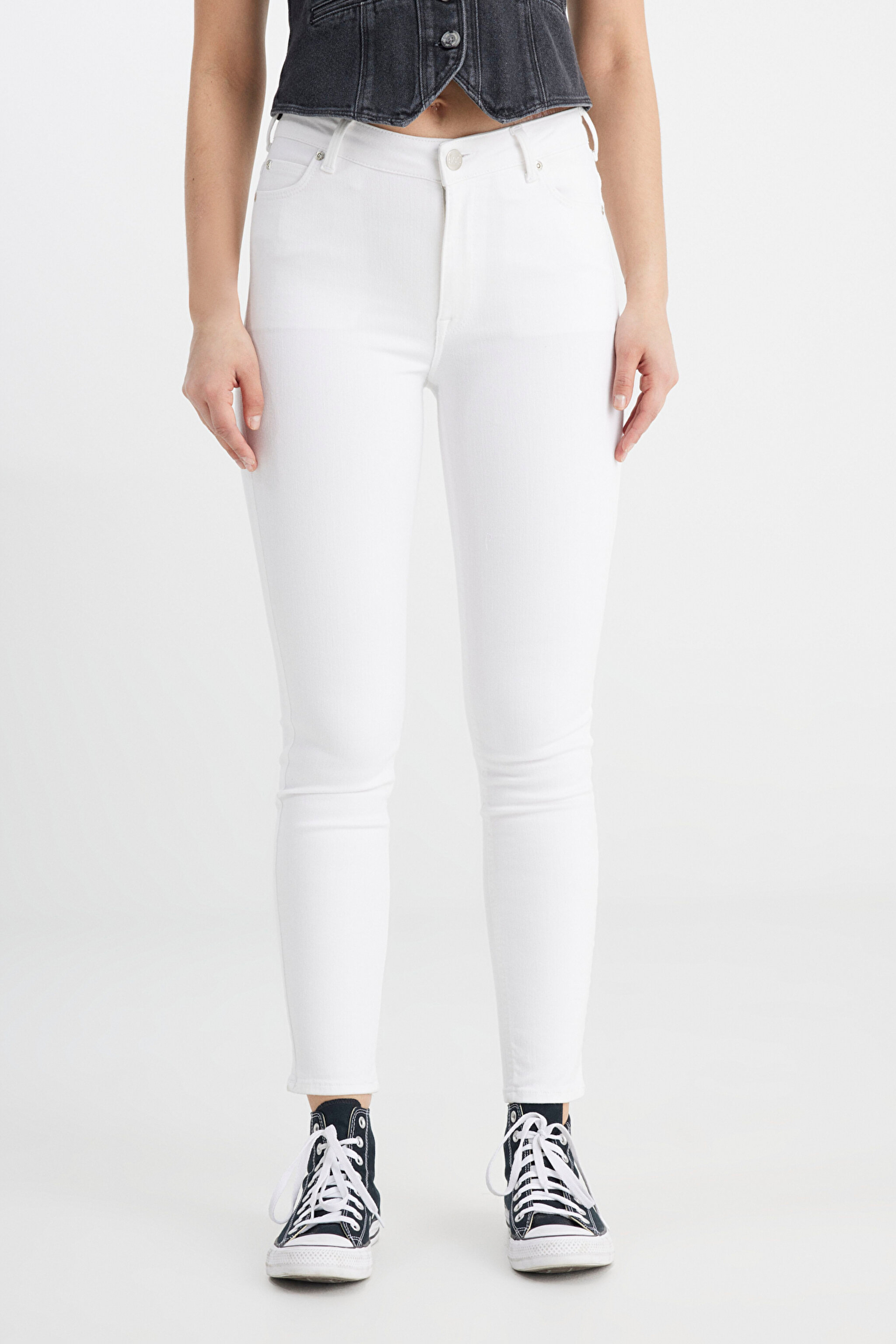 Skinny Fit Dar Kesim Yüksek Bel Çok Dar Paça Forever Fit Kırık Beyaz Jean Kot Pantolon - Bright White-L32S205043F65 (görsel 6)