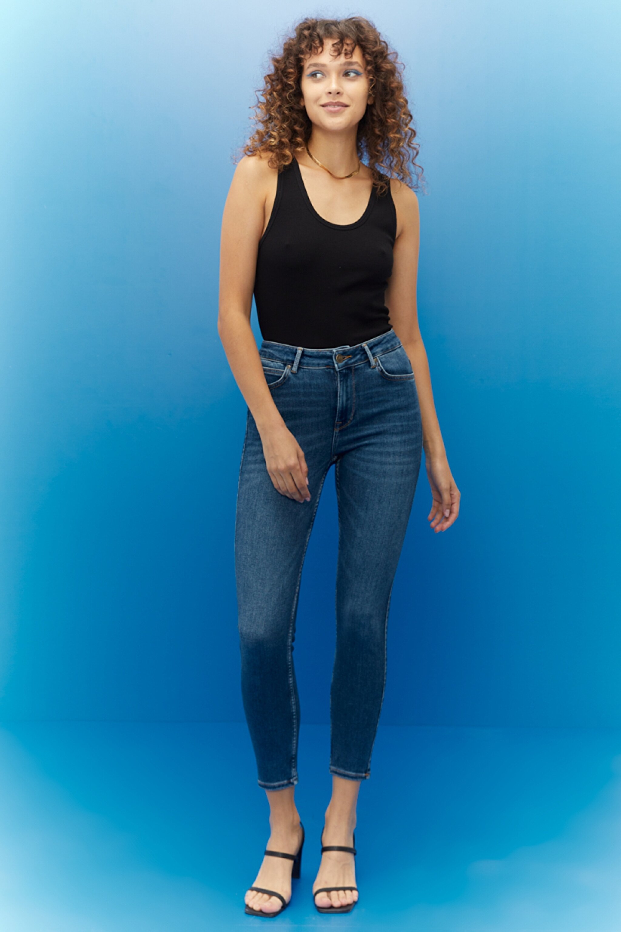 Forever Skinny Fit Dar Kesim Yüksek Bel Jean Kot Pantolon - Dark Subtle Worn-L32SOVPE (görsel 2)