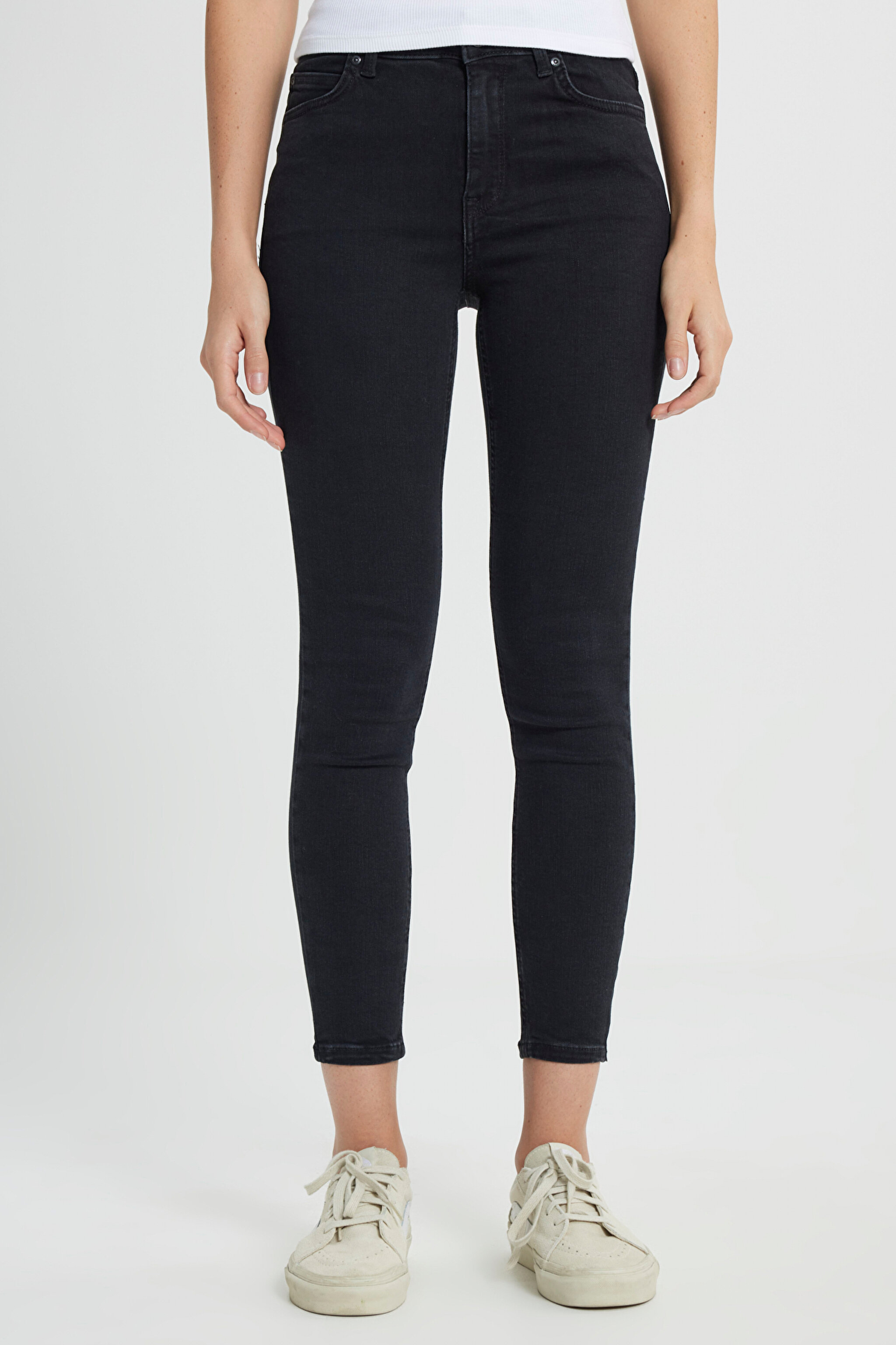 Forever Skinny Fit Dar Kesim Yüksek Bel Yıkamalı Siyah Esnek Jean Kot Pantolon - Washed Black-L32SOZD45 (görsel 3)