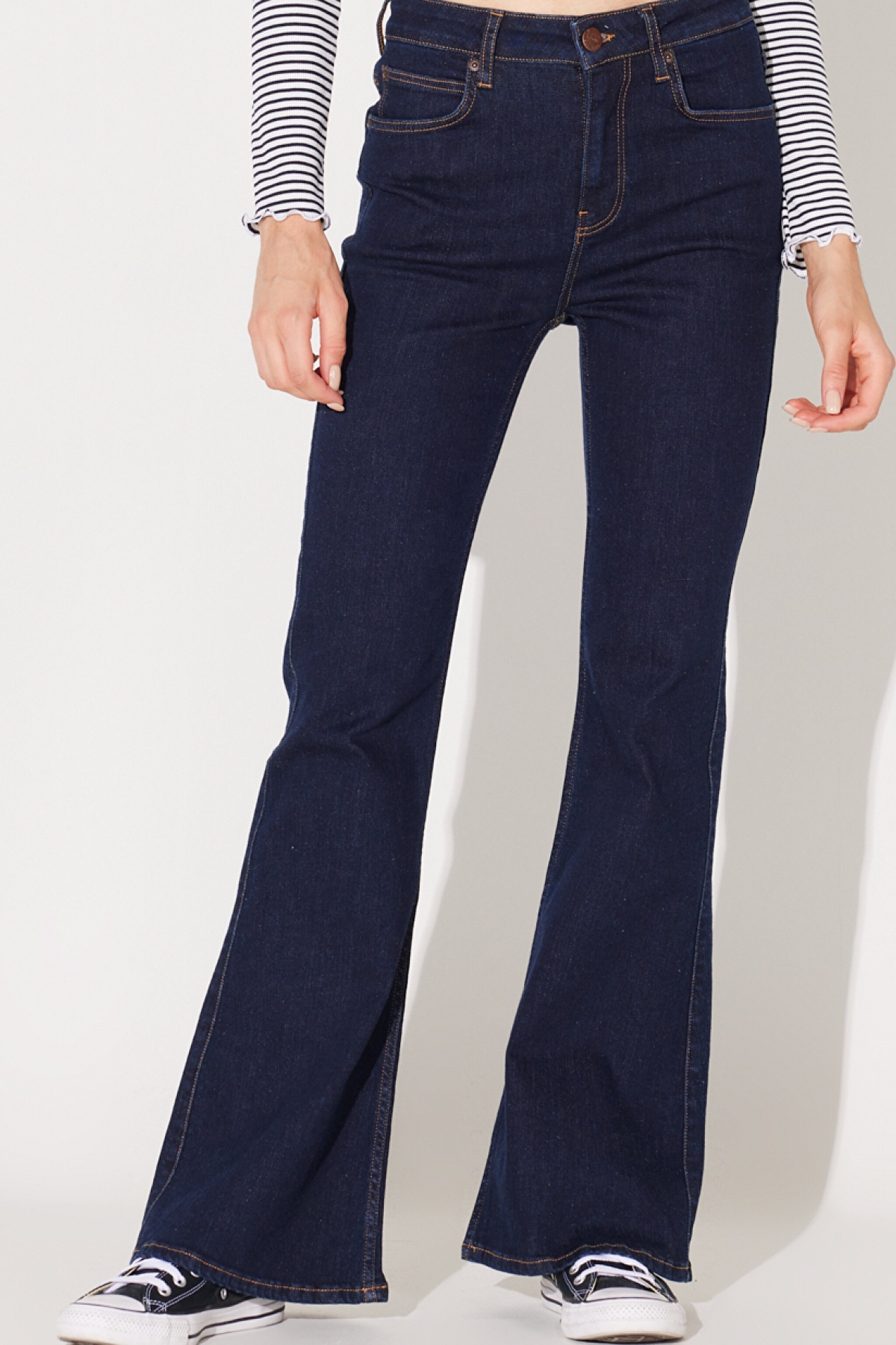 Breese Skinny Fit Yüksek Bel İspanyol Paça Koyu Mavi Esnek Jean Kot Pantolon