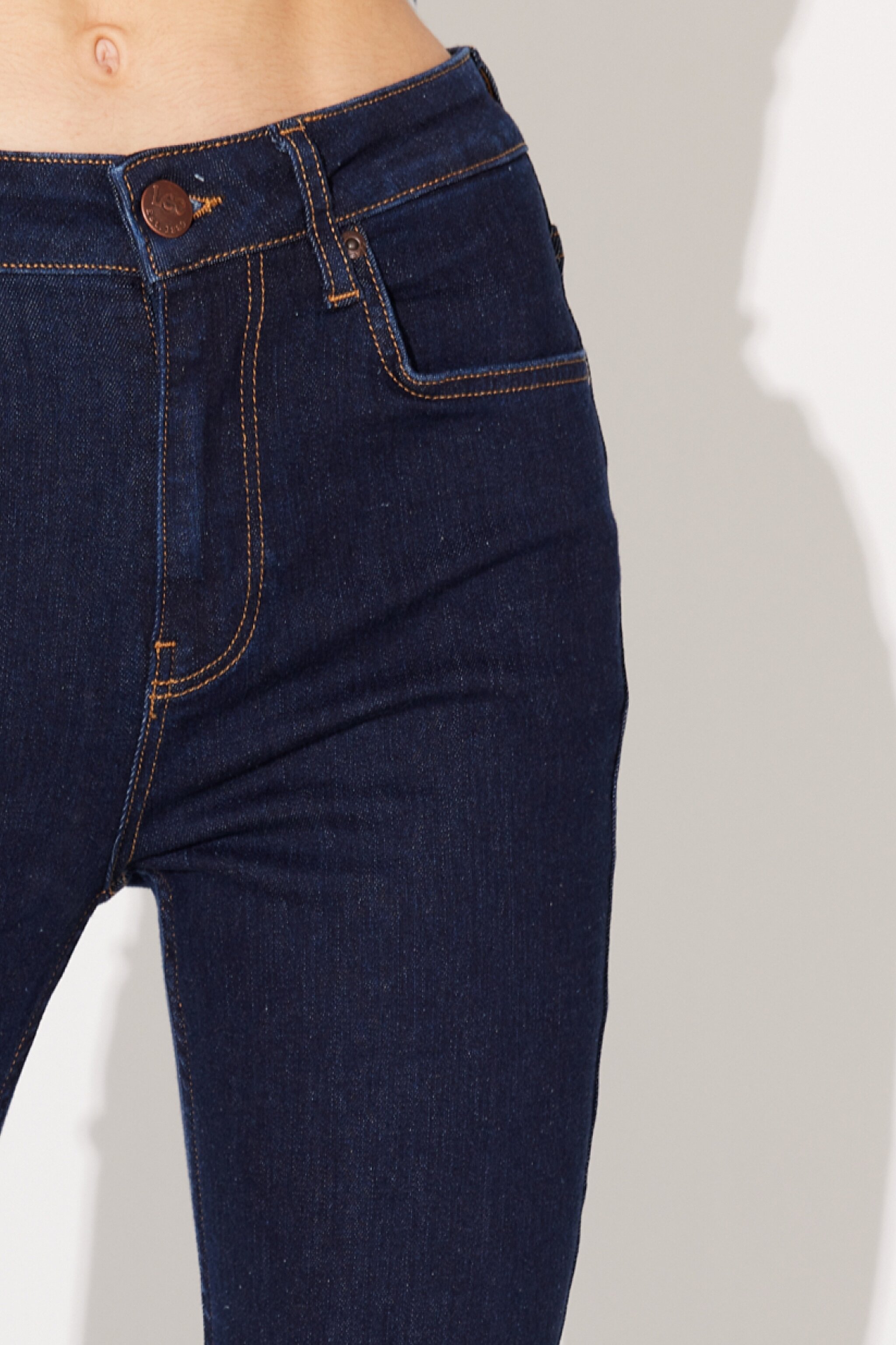 Breese Skinny Fit Yüksek Bel İspanyol Paça Koyu Mavi Esnek Jean Kot Pantolon - Rinse-L32Y00336 (görsel 4)