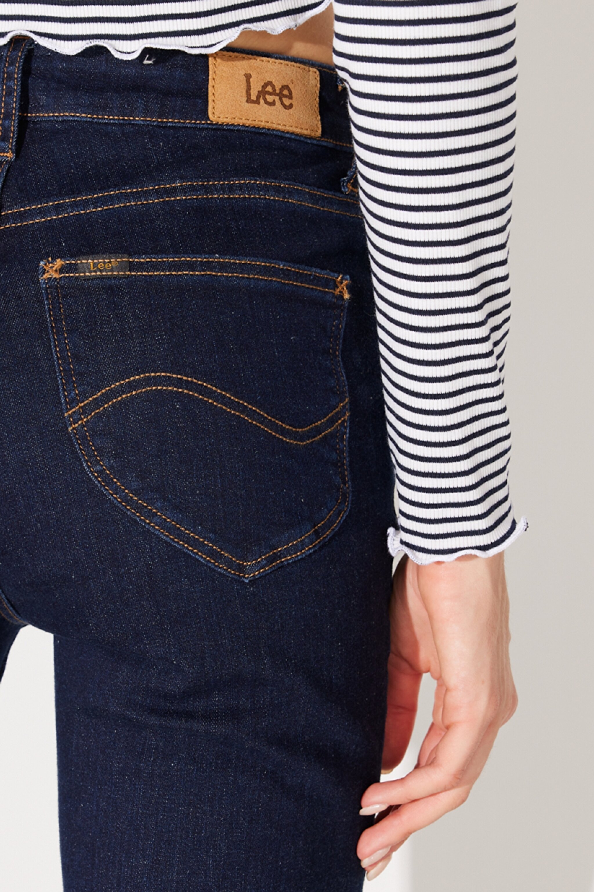 Breese Skinny Fit Yüksek Bel İspanyol Paça Koyu Mavi Esnek Jean Kot Pantolon - Rinse-L32Y00336 (görsel 5)