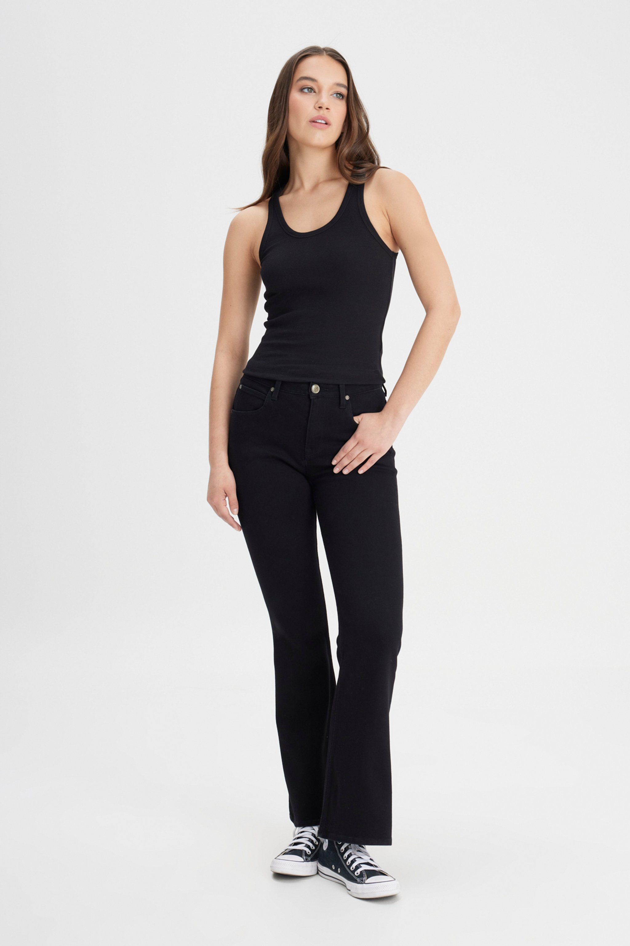 Breese Flare Fit Orta Bel İspanyol Paça Siyah Jean Kot Pantolon - Black-L32Y006001