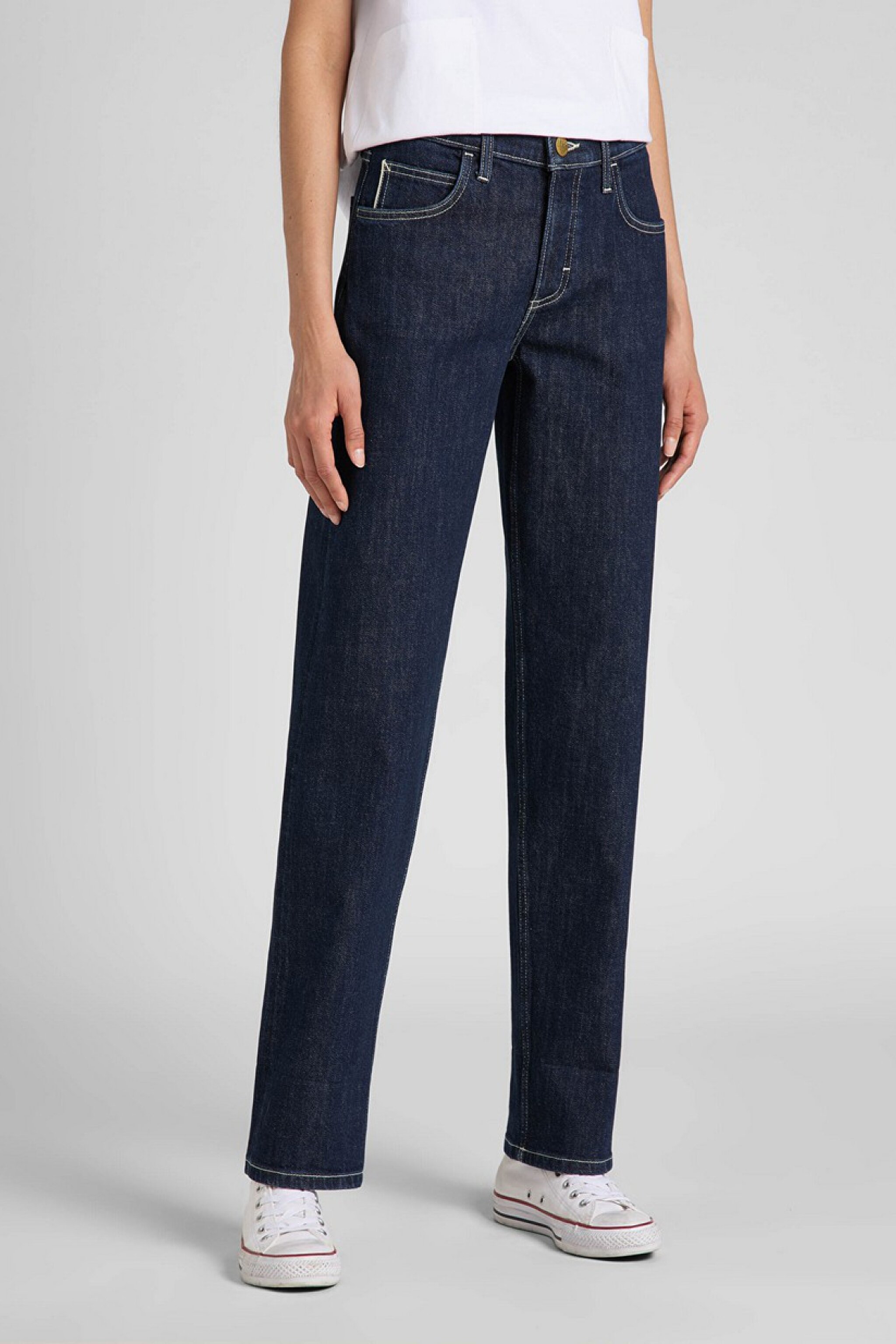 Jane Cuffed Straight Fit Yüksek Bel Jean Kot Pantolon - Retro Rinse-L33DNIZA (görsel 2)