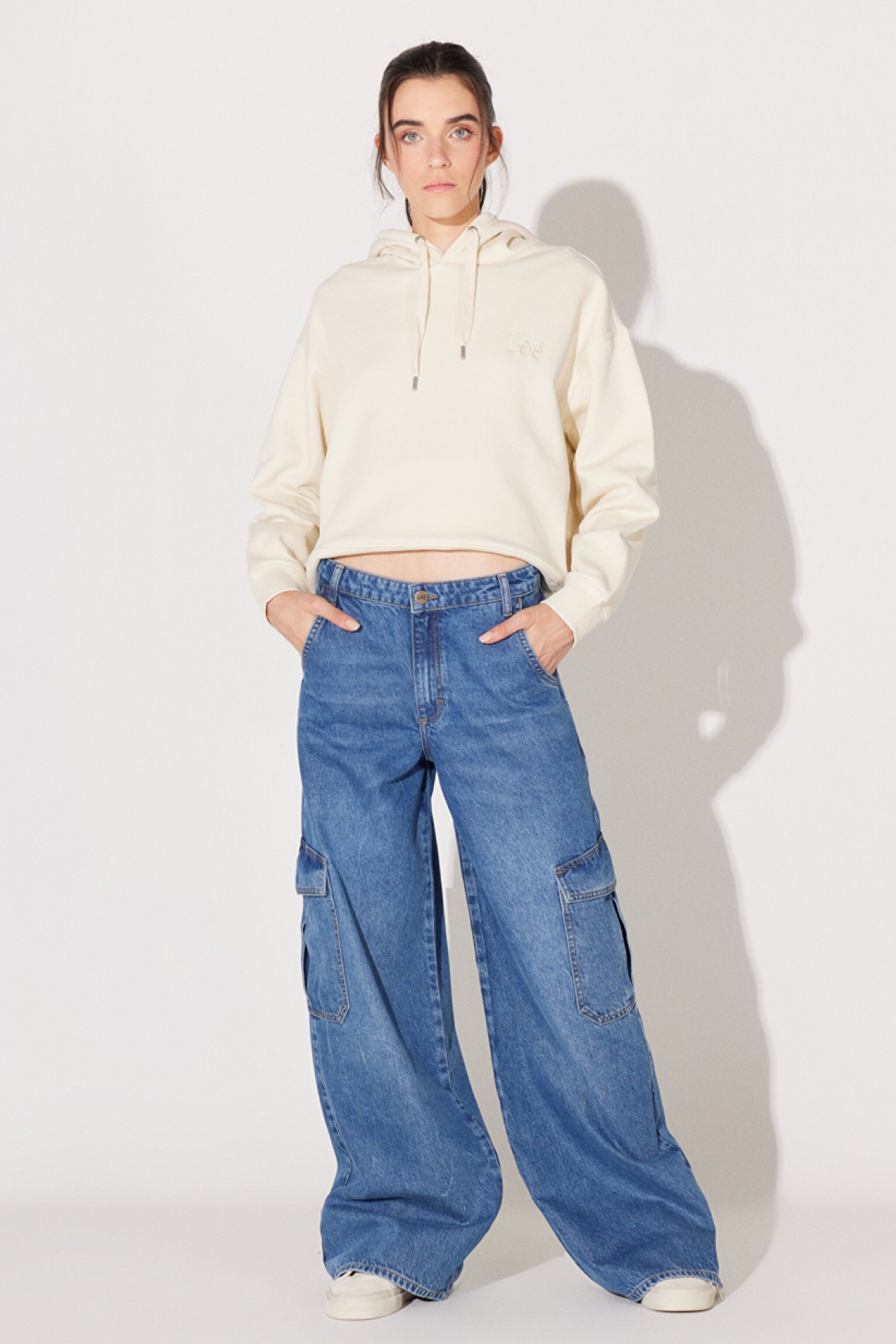 Loose Fit Geniş Kesim Normal Bel Açık Mavi Esnek Cargo Slouch Jean Denim Kot Pantolon - Universal Blue-L34NHLD67 (görsel 2)