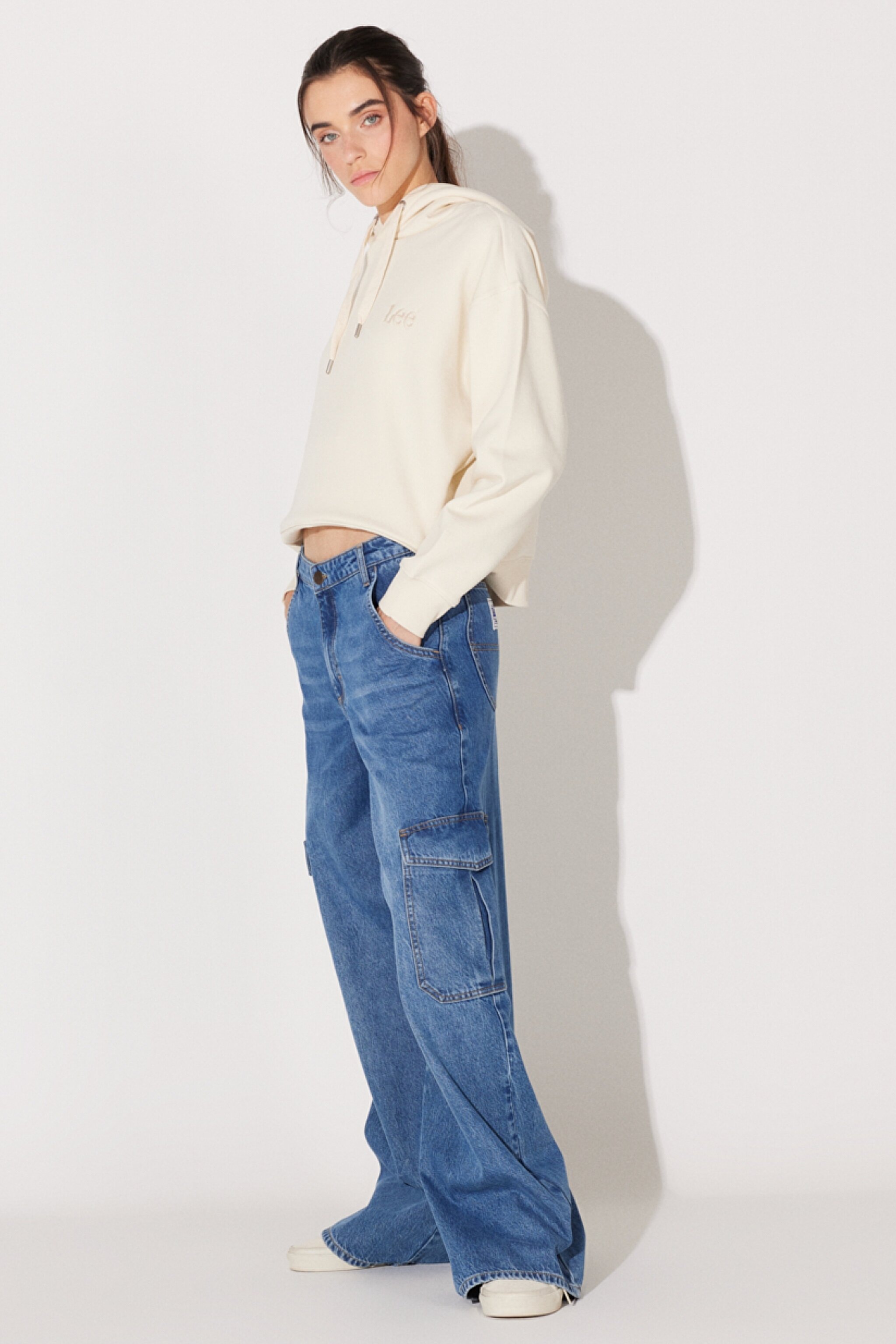 Loose Fit Geniş Kesim Normal Bel Açık Mavi Esnek Cargo Slouch Jean Denim Kot Pantolon - Universal Blue-L34NHLD67 (görsel 4)