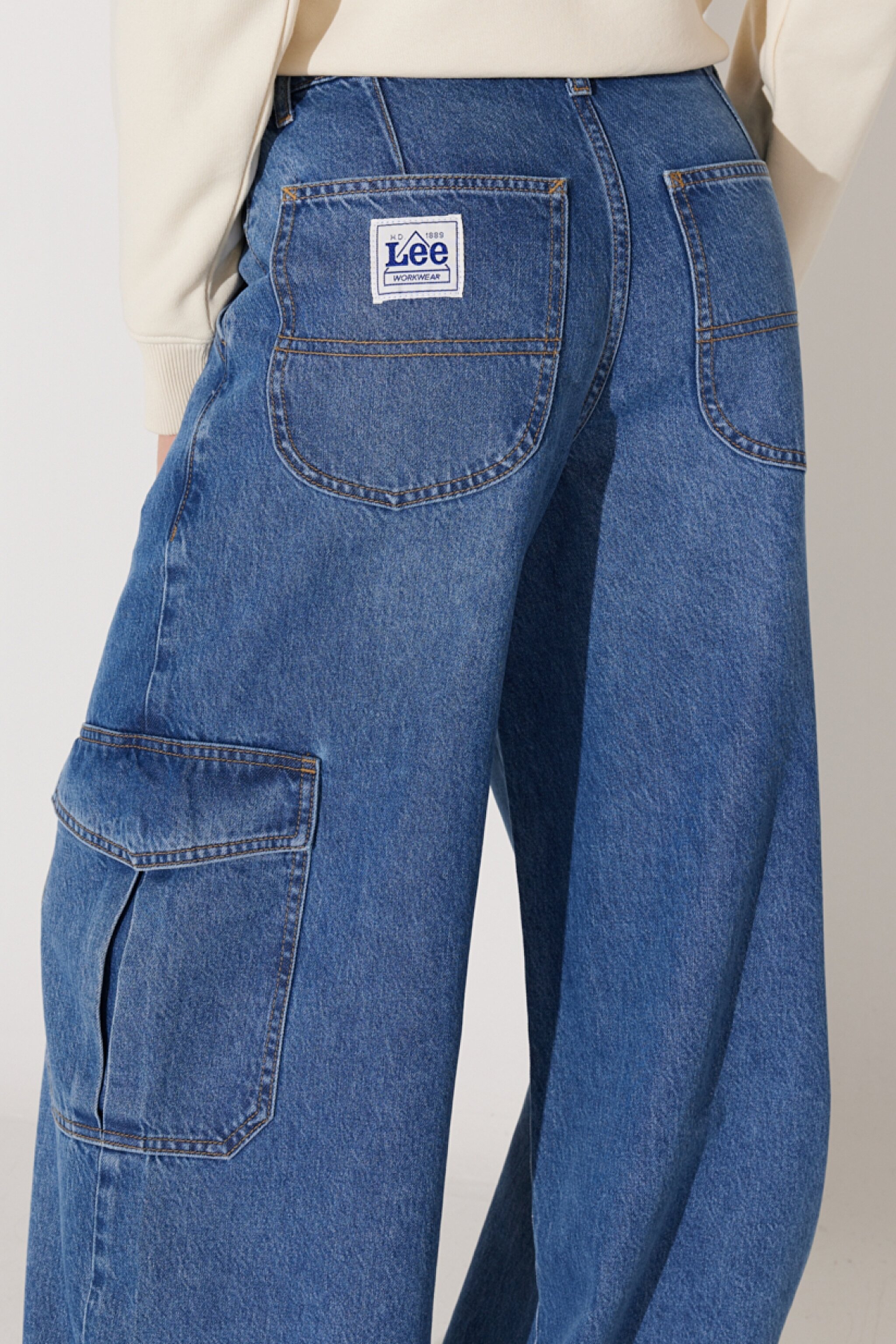 Loose Fit Geniş Kesim Normal Bel Açık Mavi Esnek Cargo Slouch Jean Denim Kot Pantolon - Universal Blue-L34NHLD67 (görsel 6)