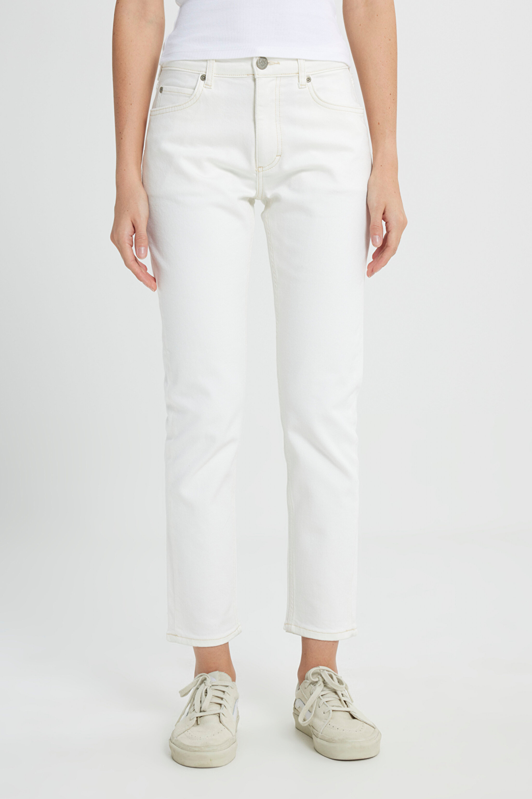 Slim Fit Dar Kesim Normal Bel Dar Paça %100 Pamuk Rider Ekru Jean Kot Pantolon - Concrete White-L34X205108F68 (görsel 4)