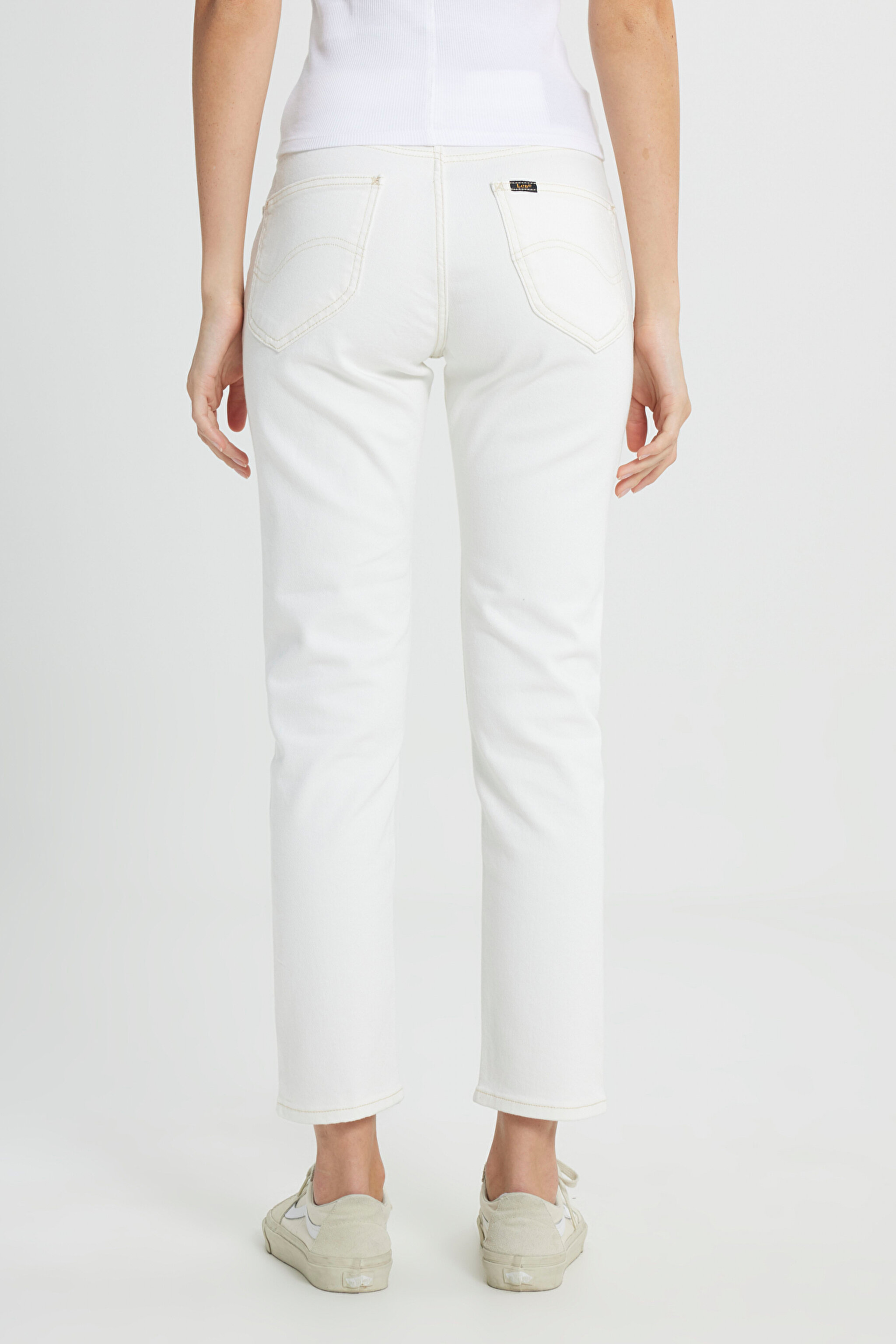 Slim Fit Dar Kesim Normal Bel Dar Paça %100 Pamuk Rider Ekru Jean Kot Pantolon - Concrete White-L34X205108F68 (görsel 5)