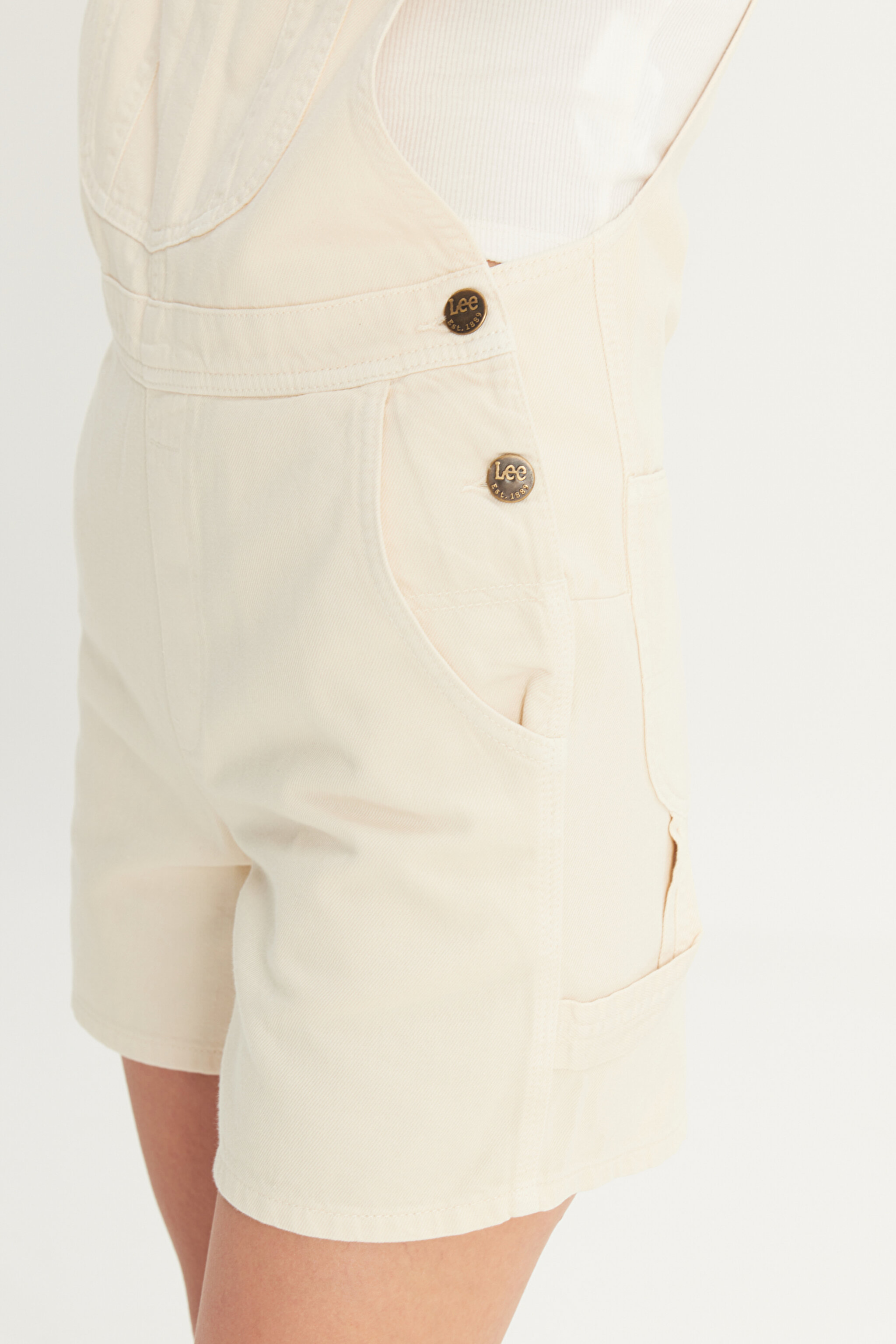 Regular Fit Normal Kesim %100 Pamuk Kare Yaka Ekru Jean Kot Şort Tulum - Ecru-L35DVBDN (görsel 6)