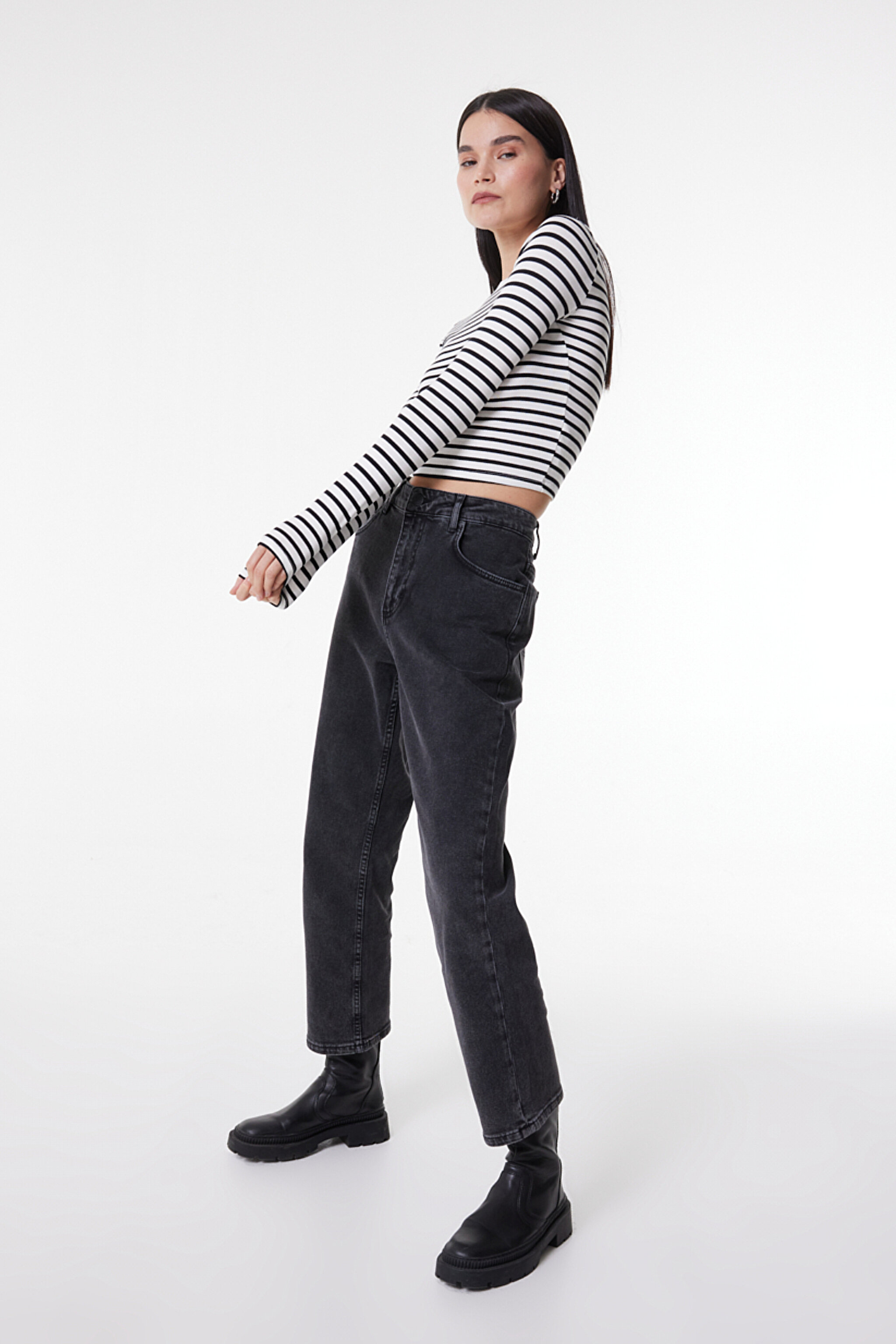Rider Straight Fit Düz Kesim Düşük Bel Antrasit Esnek Jean Kot
