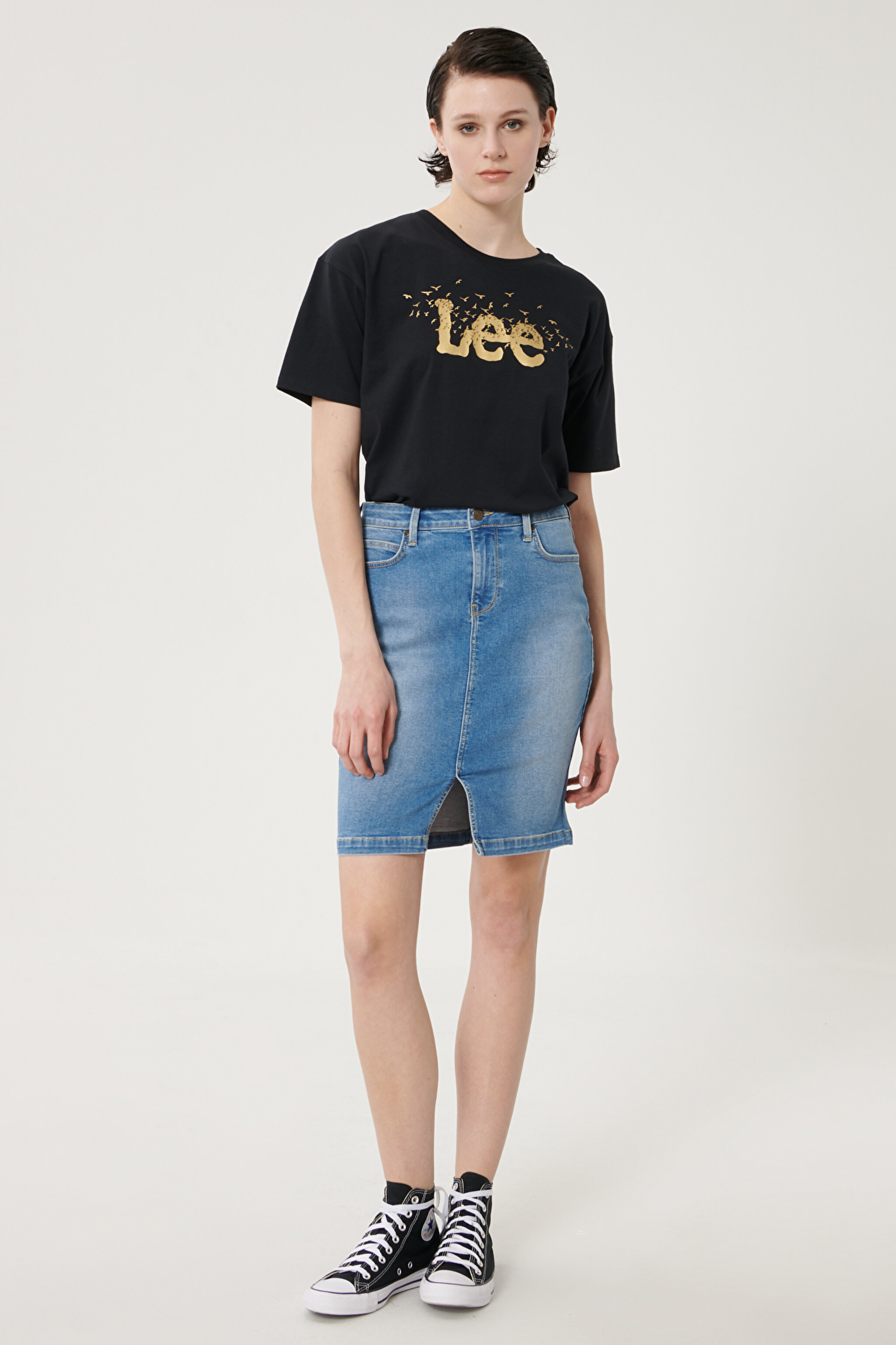 Regular Fit Denim Kot Etek - Light Blue-L38GQDXJ (görsel 2)