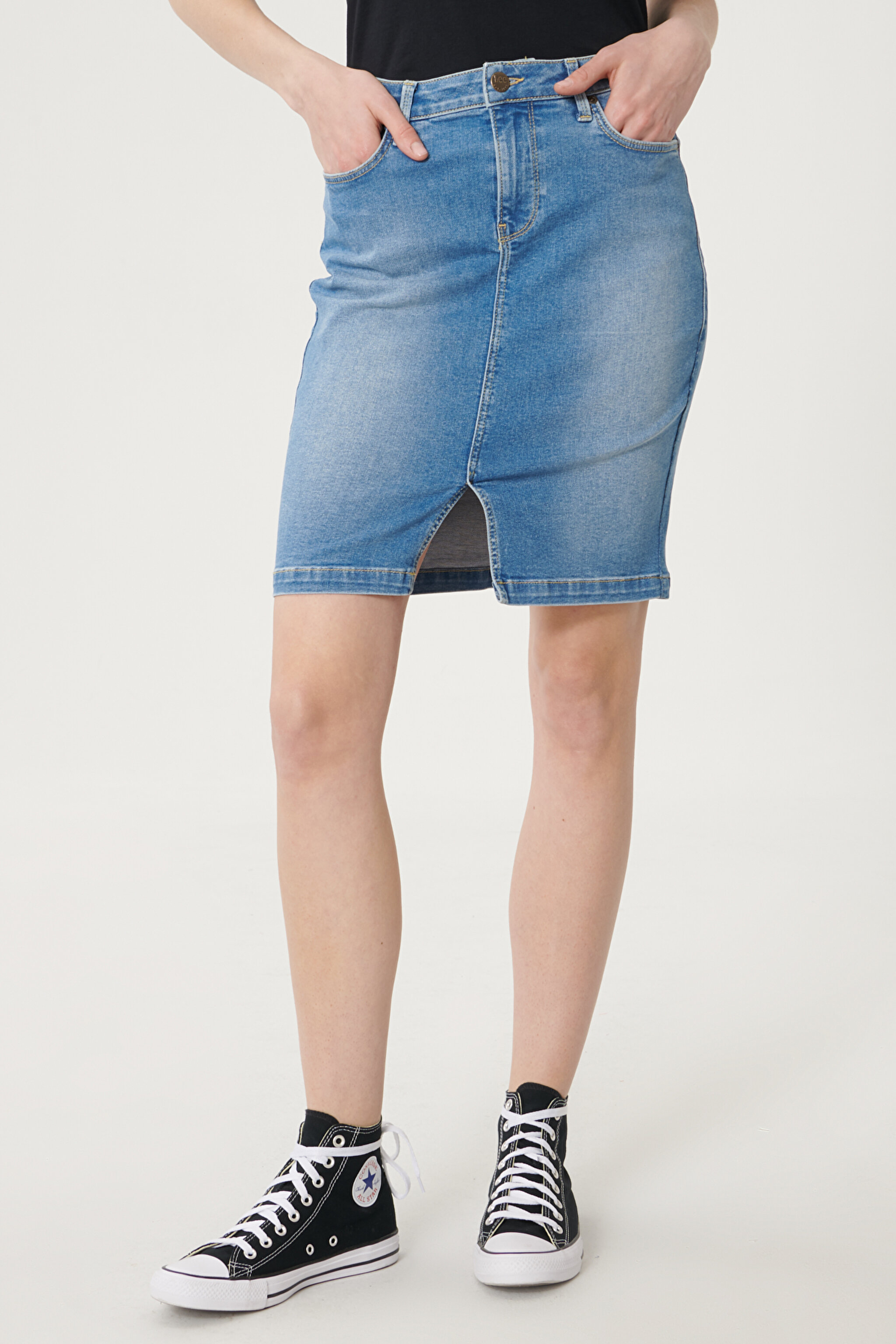Regular Fit Denim Kot Etek - Light Blue-L38GQDXJ (görsel 3)