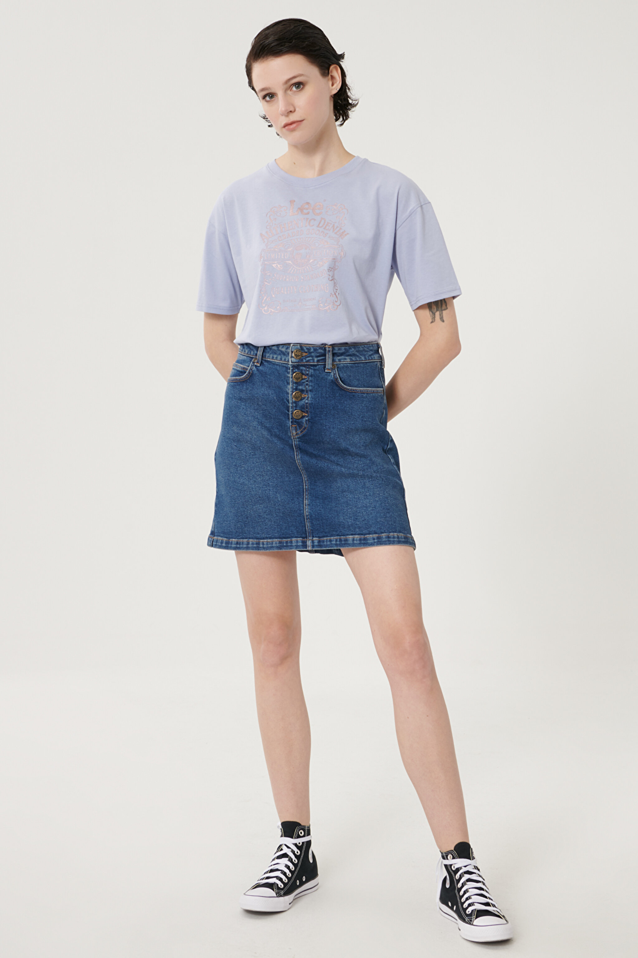 Regular Fit Denim Kot Etek - Dark Blue-L38MMWMN