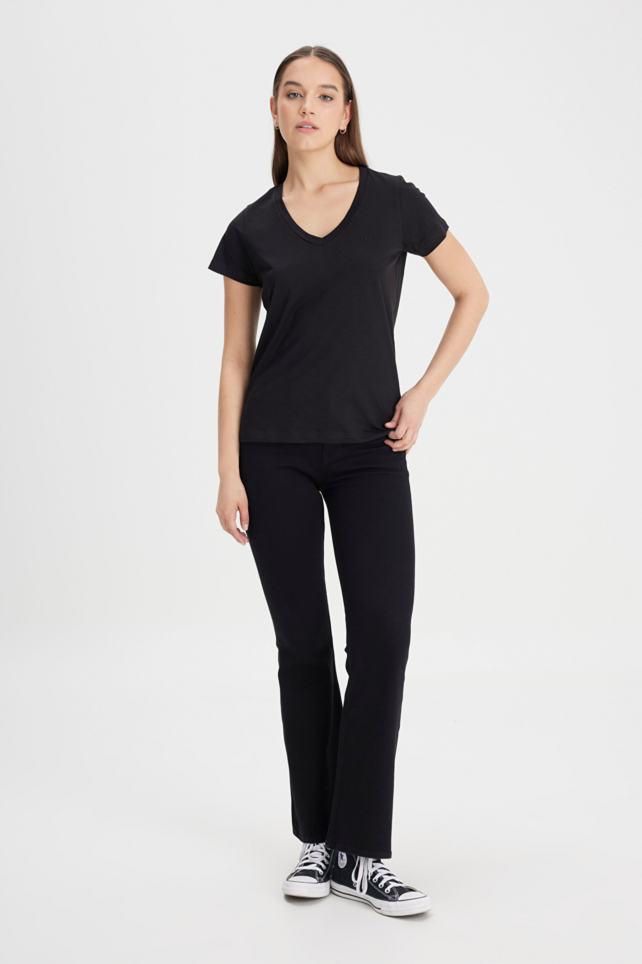 Regular Fit Rahat Kesim V Yaka Tişört - Black-L41JEN01 (görsel 3)
