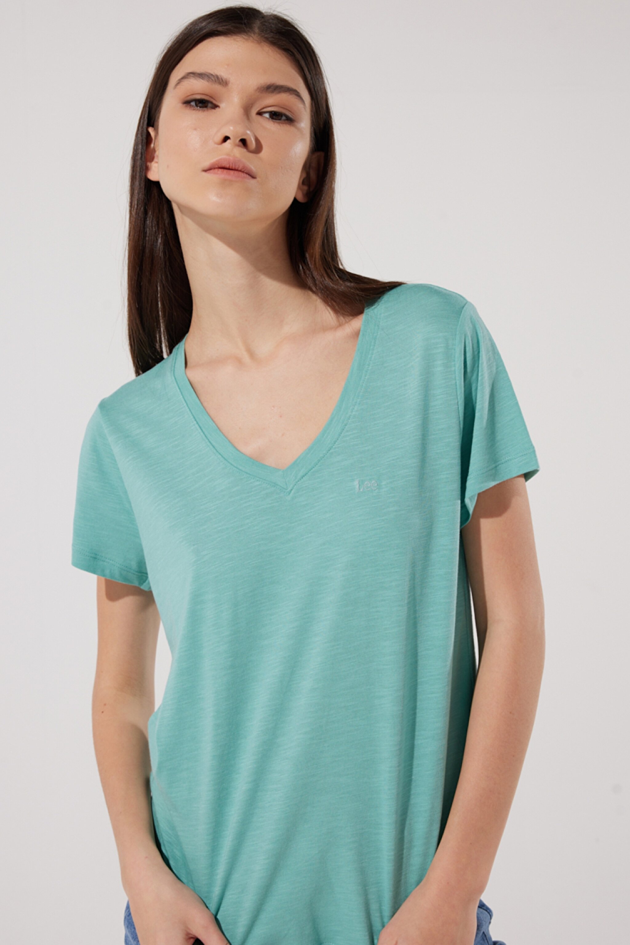 Regular Fit Normal Kesim %100 Pamuk Bisiklet Yaka Yeşil Tişört - Dusty Jade-L41JEN41