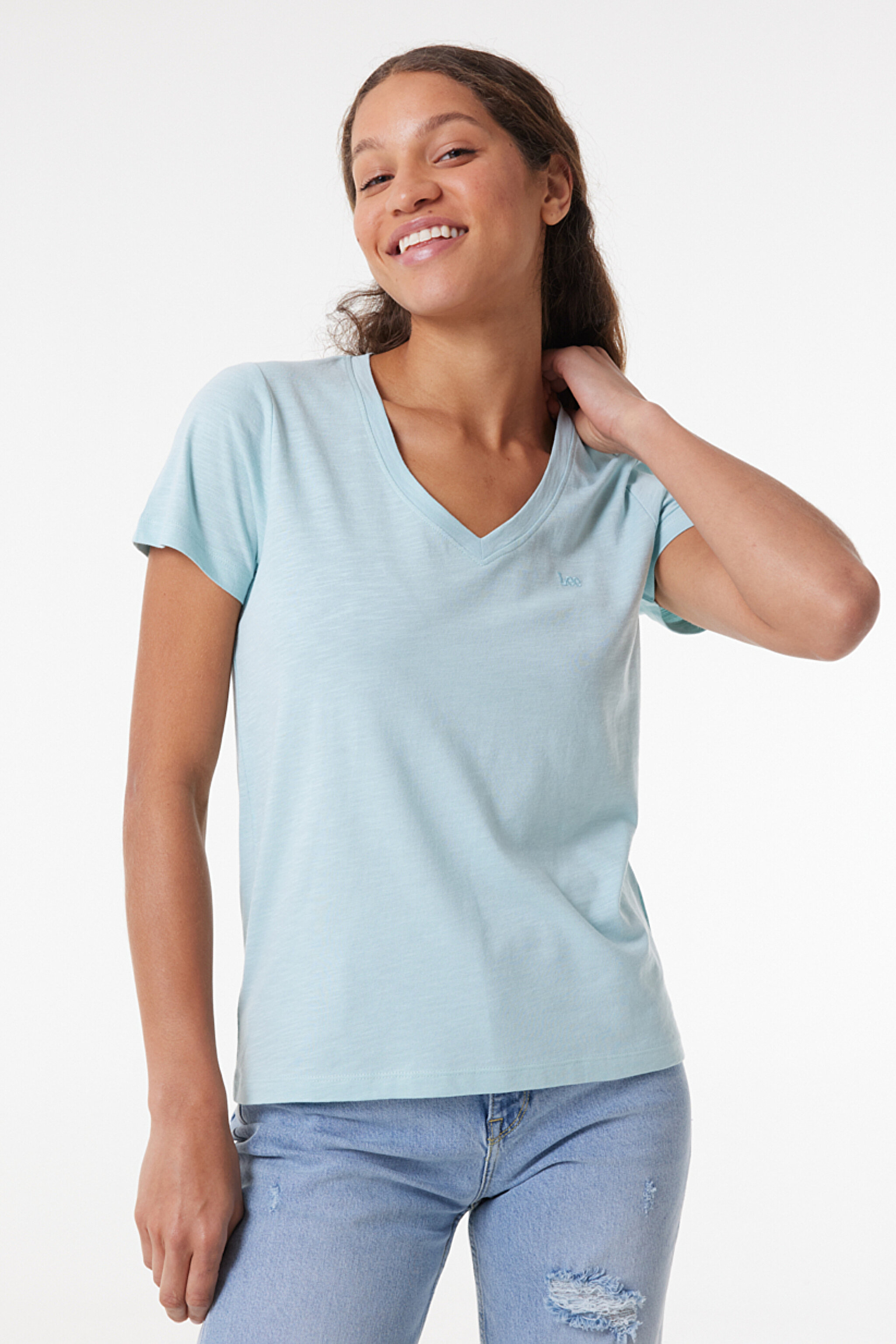 Regular Fit Rahat Kesim V Yaka Tişört - Sea Green-L41JENUL (görsel 2)