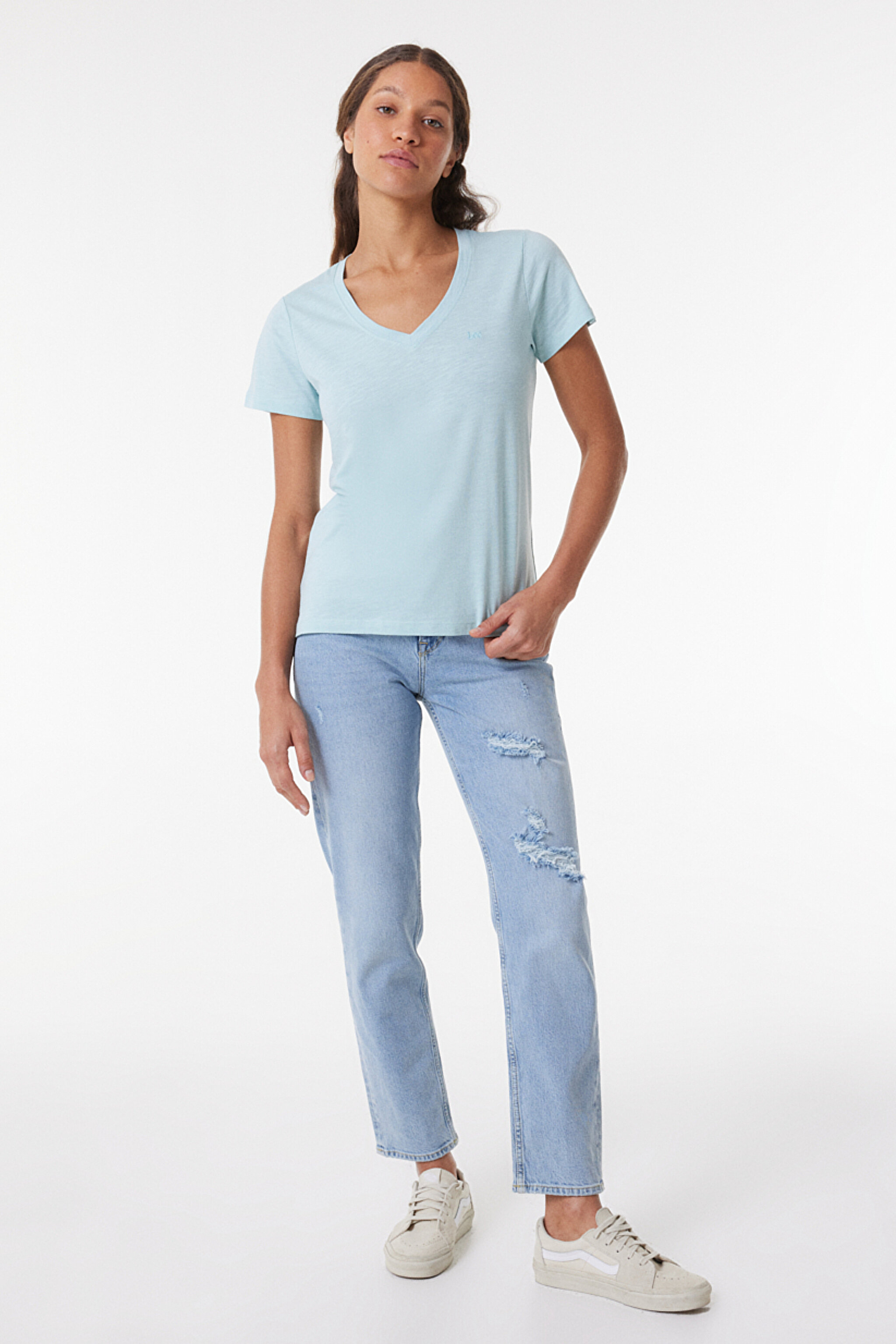 Regular Fit Rahat Kesim V Yaka Tişört - Sea Green-L41JENUL (görsel 3)