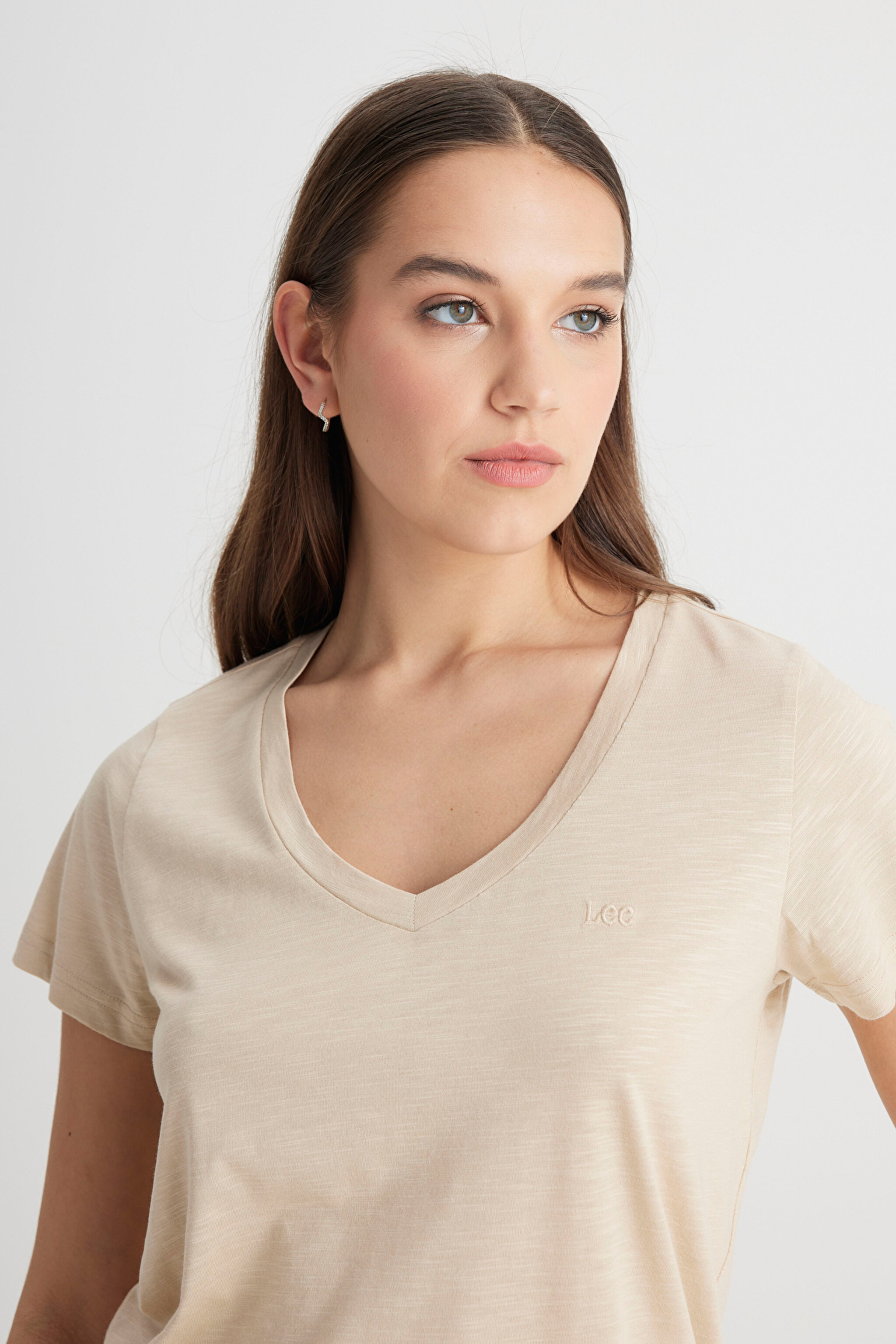 Regular Fit Rahat Kesim V Yaka Tişört - Oxford Tan-L41JENUQ (görsel 2)