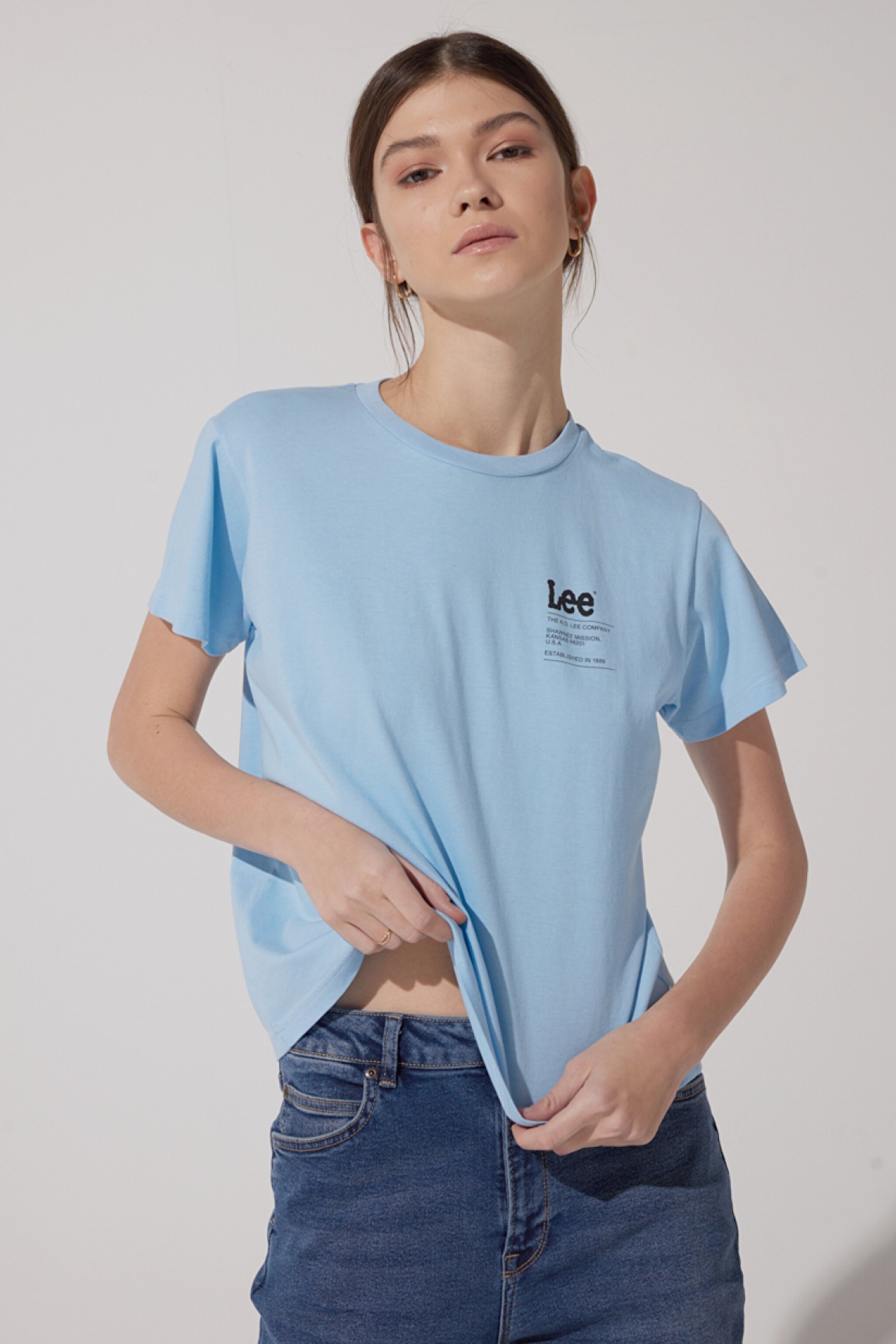 Oversize Fit Rahat Kesim %100 Pamuk Bisiklet Yaka Tişört - Shasta Blue-L43UEPA32