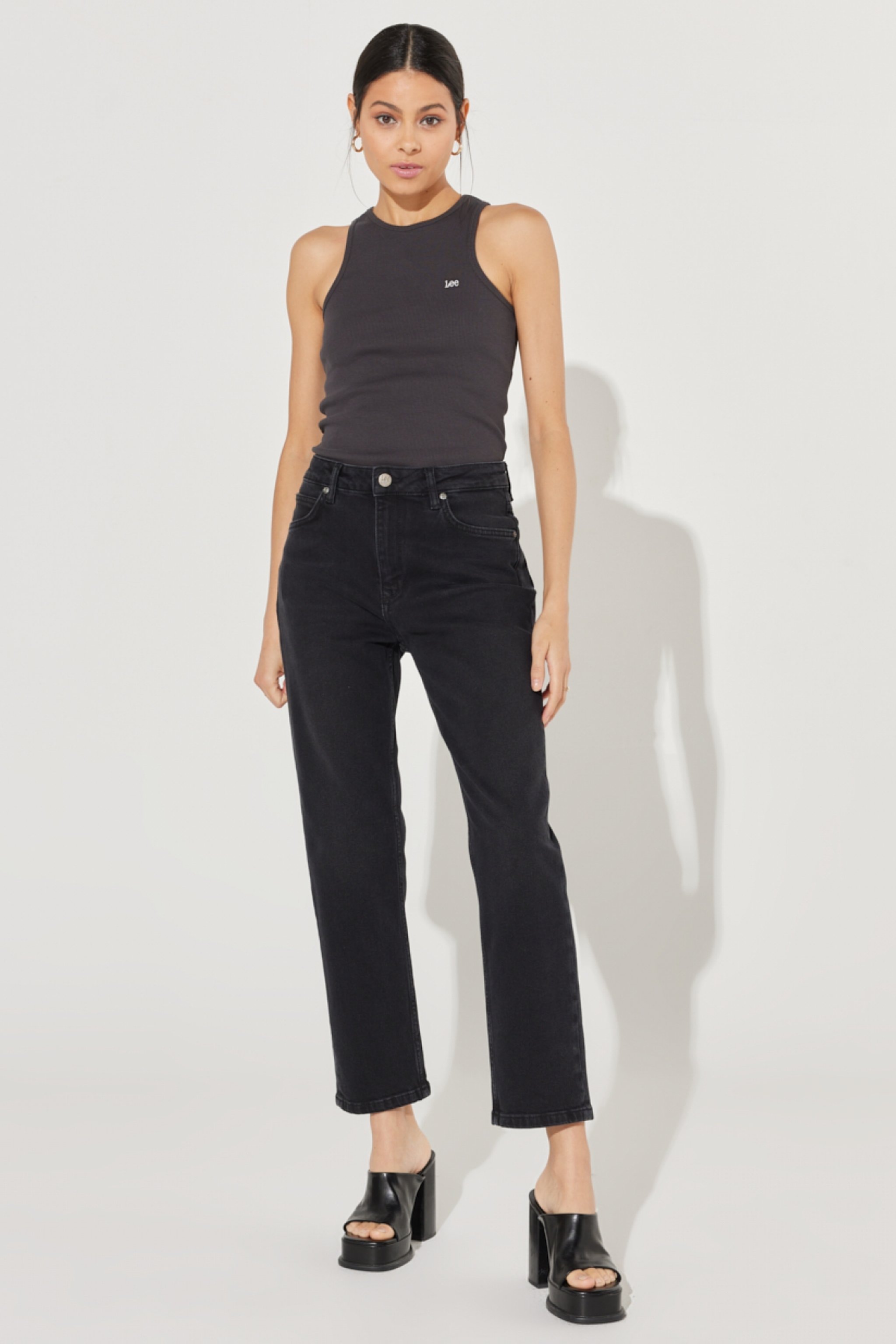 Slim Fit Dar Kesim Bisiklet Yaka Kolsuz Siyah Tişört - Washed Black-L44QJRON (görsel 5)
