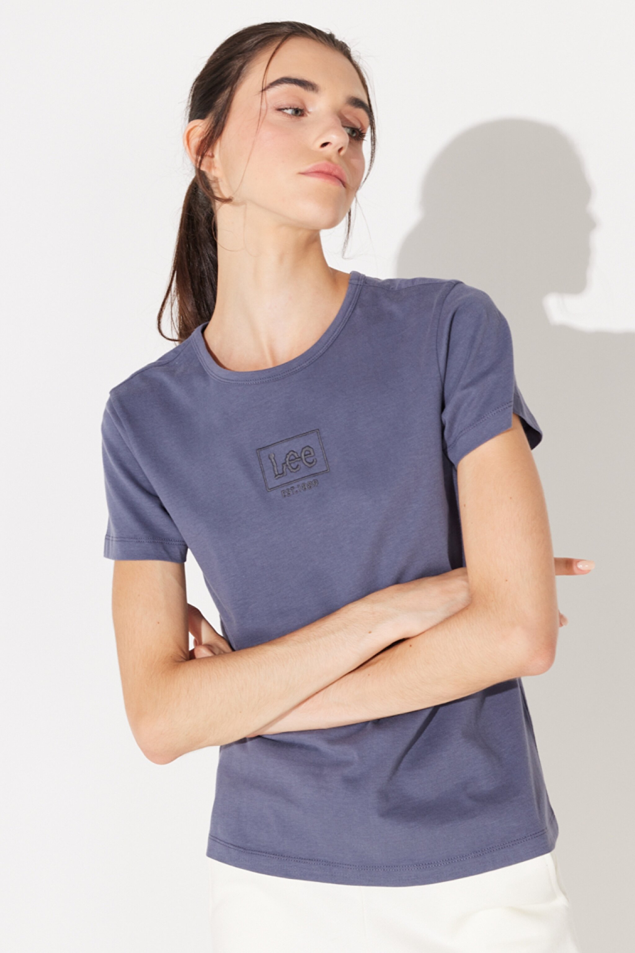 Slim Fit Dar Kesim %100 Pamuk Bisiklet Yaka Tişört - Washed Grey-L44WYGTX (görsel 3)