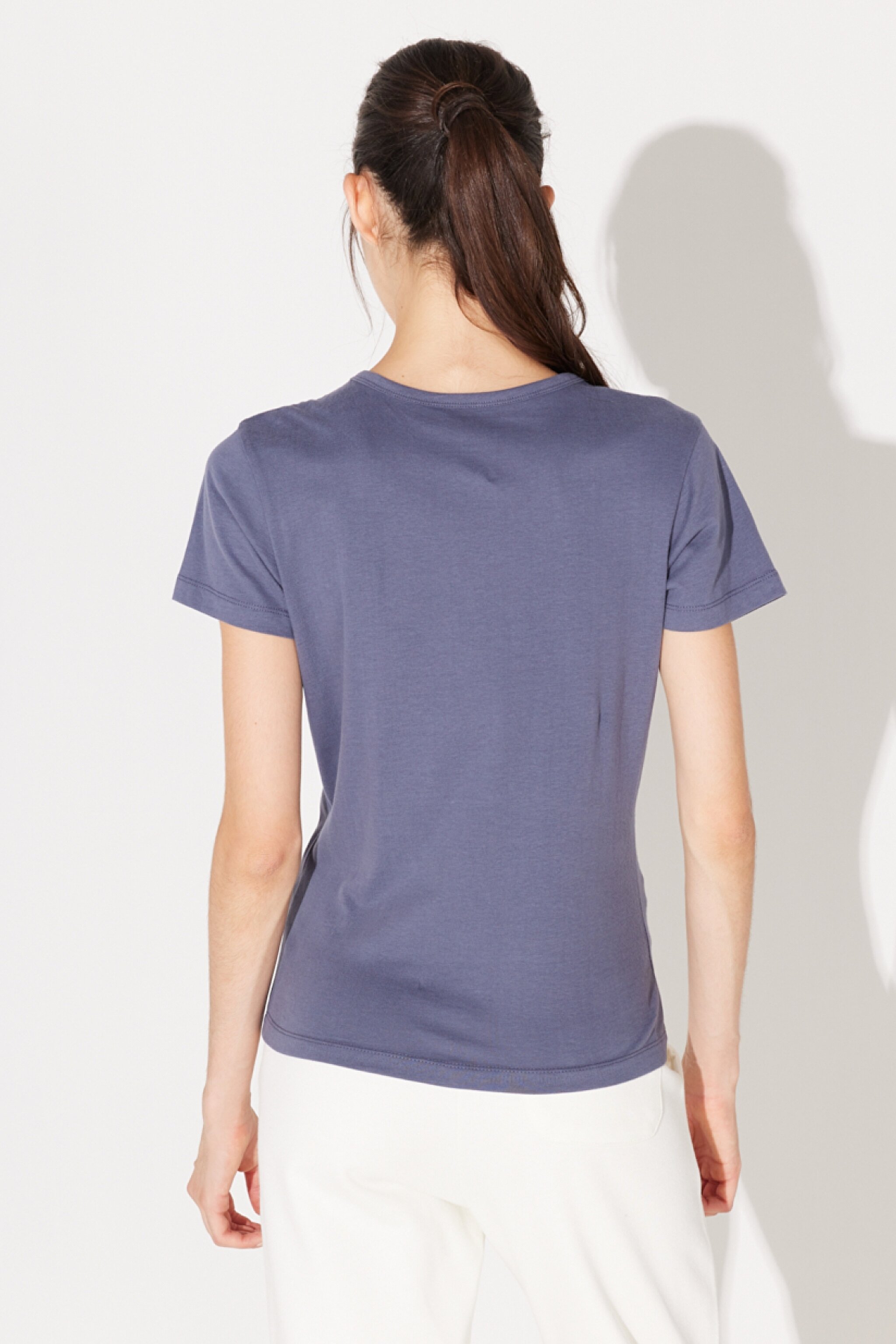 Slim Fit Dar Kesim %100 Pamuk Bisiklet Yaka Tişört - Washed Grey-L44WYGTX (görsel 5)