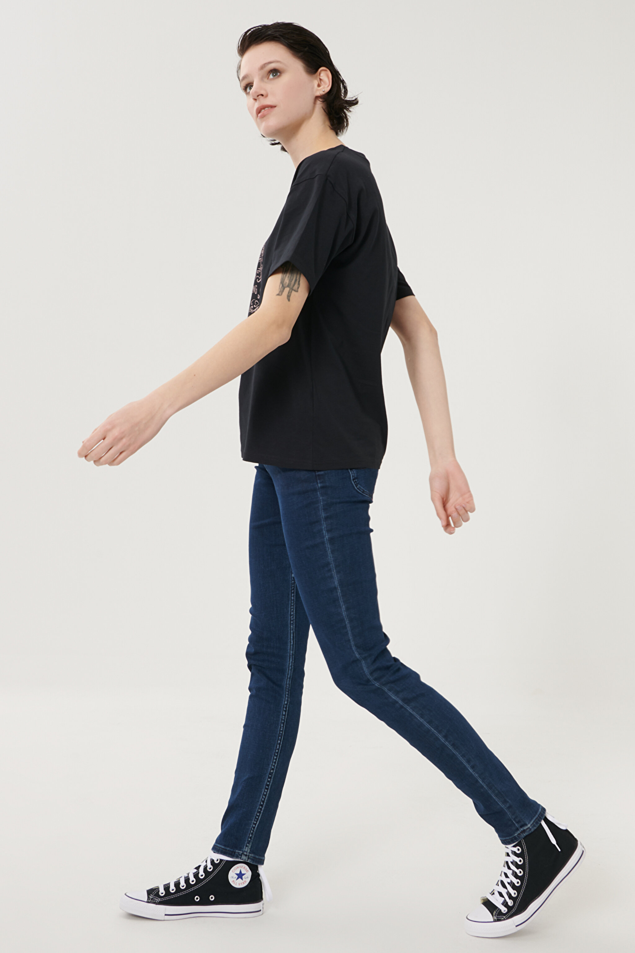 Scarlett Skinny Fit Denim Esnek Jean Kot Pantolon - Dark Blue-L526PHWV (görsel 2)