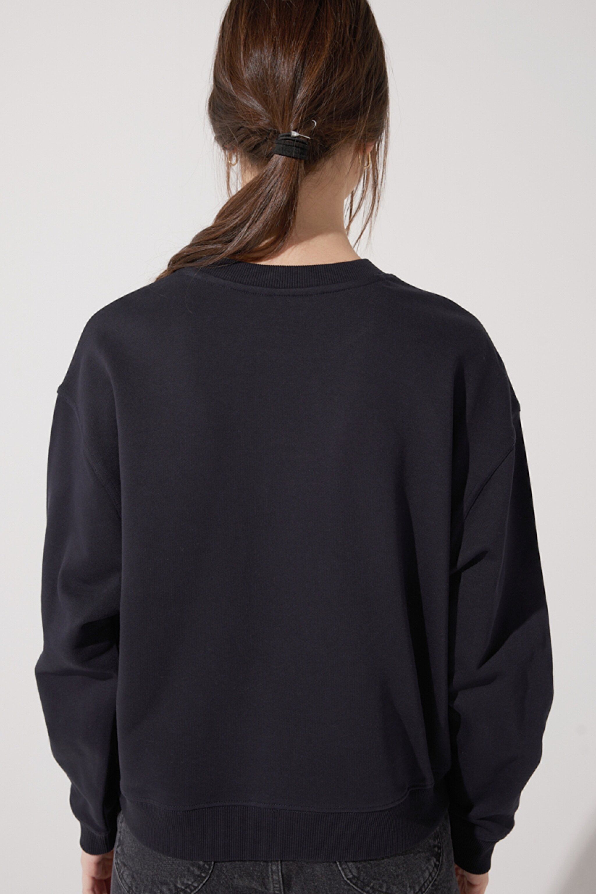 Loose Fit Rahat Kesim %100 Pamuk Bisiklet Yaka Sweatshirt - Union All Black-L53LRY86 (görsel 6)