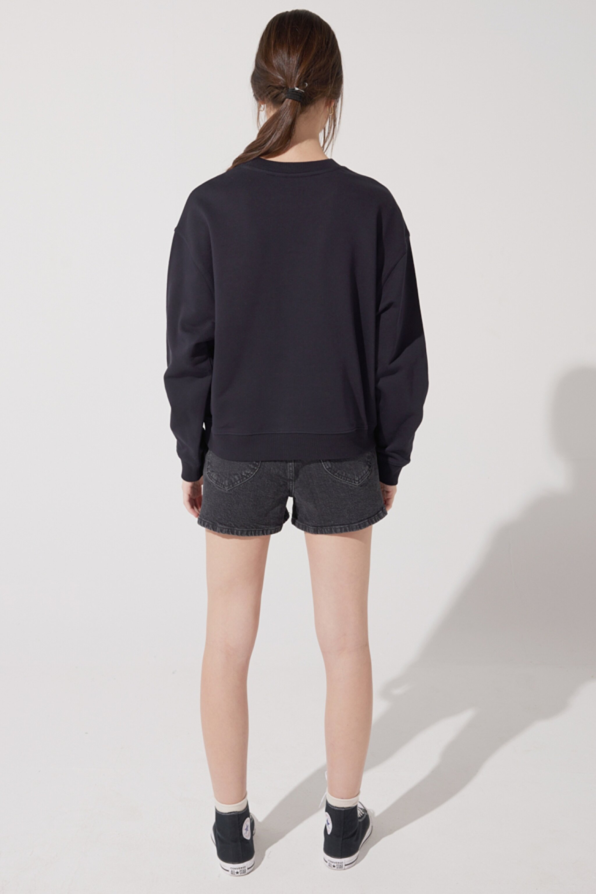 Loose Fit Rahat Kesim %100 Pamuk Bisiklet Yaka Sweatshirt - Union All Black-L53LRY86 (görsel 7)