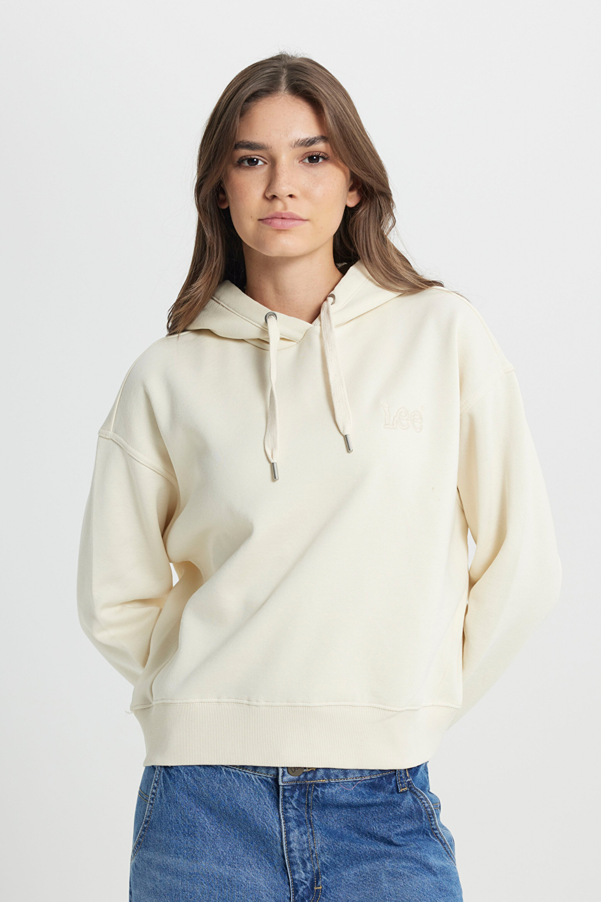 Regular Fit Normal Kesim Kapüşonlu Şardonlu Ecru Sweatshirt - Ecru-L53PLJA74 (görsel 2)