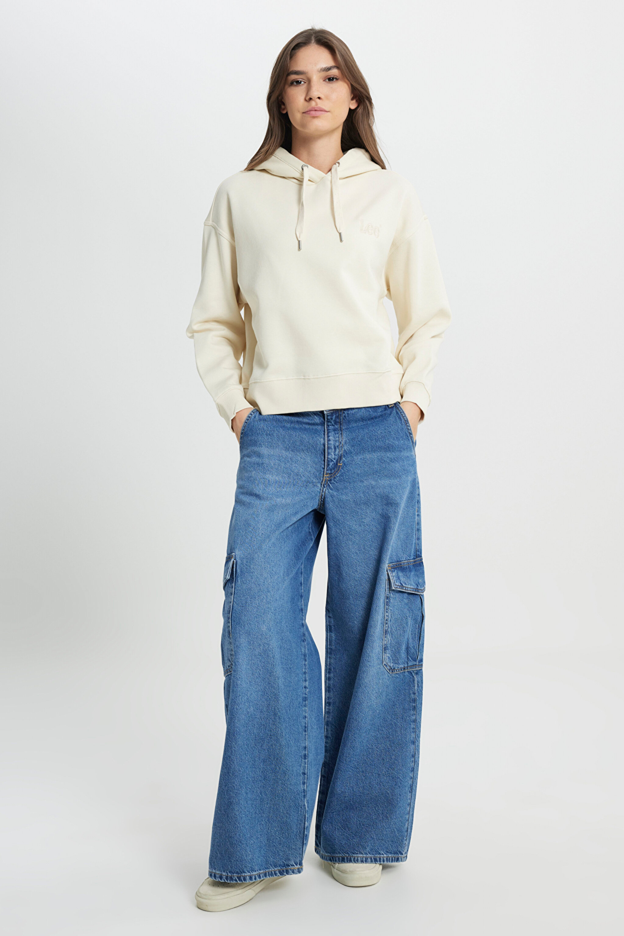 Regular Fit Normal Kesim Kapüşonlu Şardonlu Ecru Sweatshirt - Ecru-L53PLJA74 (görsel 3)