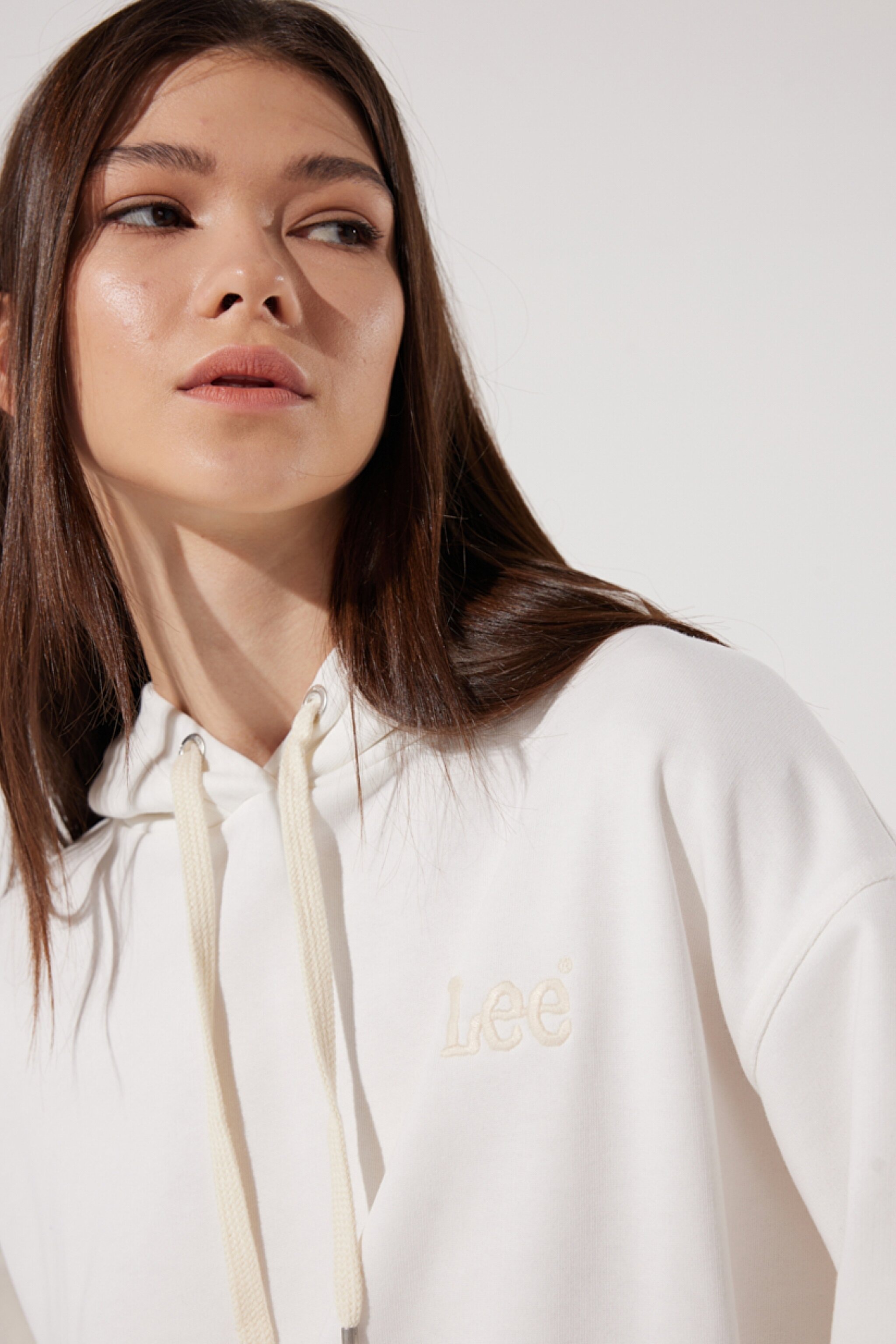 Loose Fit Rahat Kesim Kapüşonlu Yaka Ekru Sweatshirt - Ecru-L53PSR104 (görsel 3)