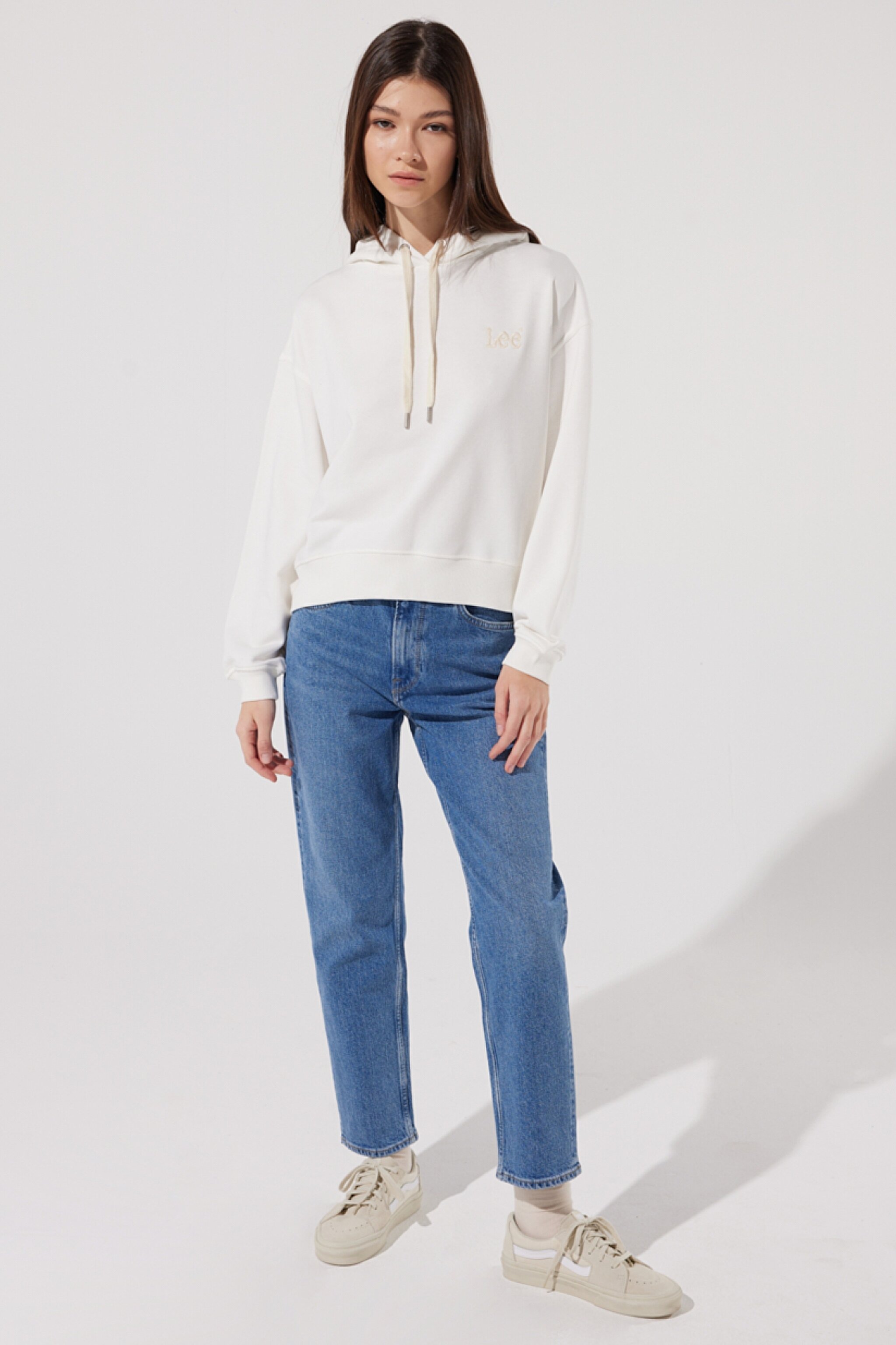 Loose Fit Rahat Kesim Kapüşonlu Yaka Ekru Sweatshirt - Ecru-L53PSR104 (görsel 4)
