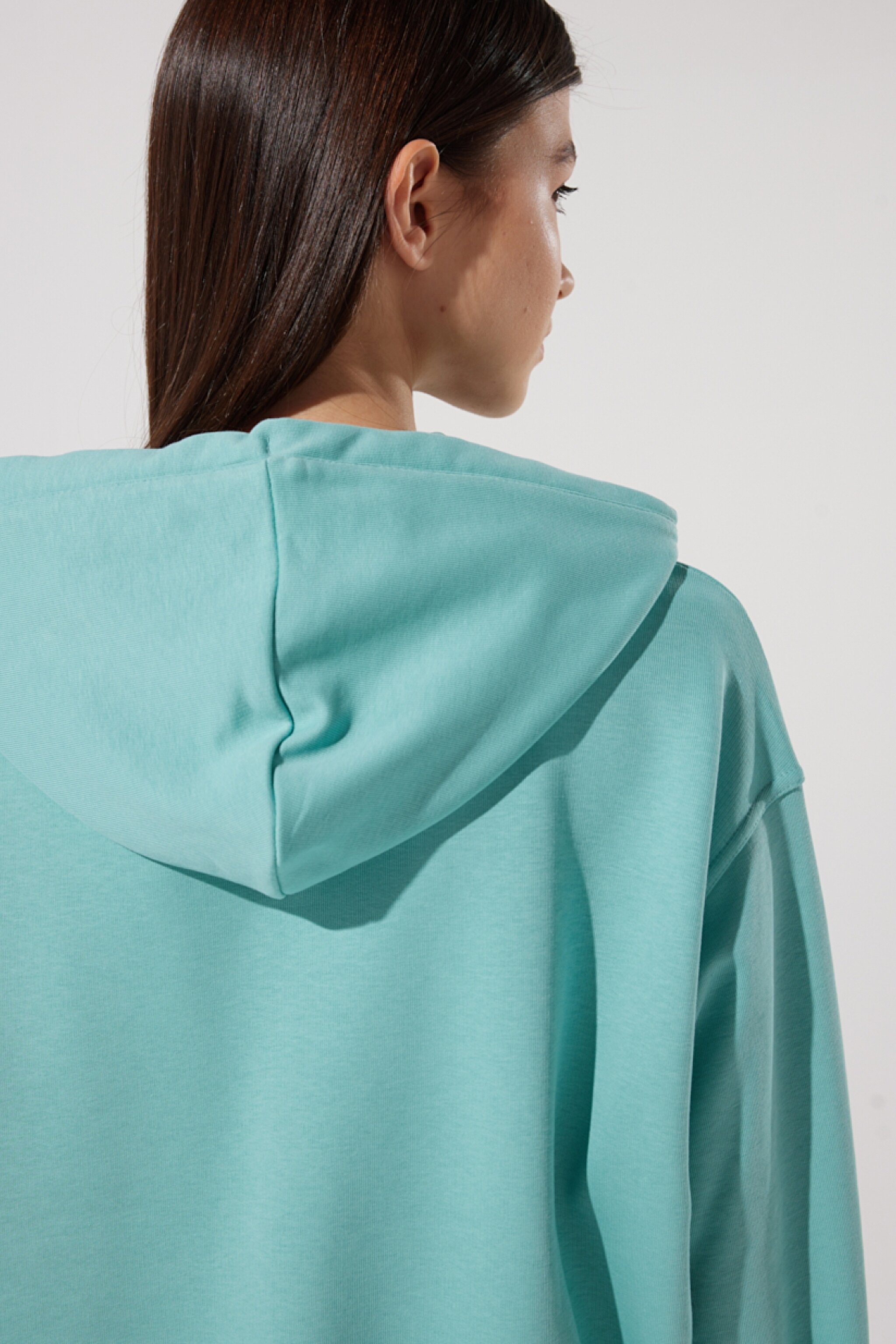 Loose Fit Rahat Kesim Kapüşonlu Yaka Yeşil Sweatshirt - Dusty Jade-L53PSR41 (görsel 6)