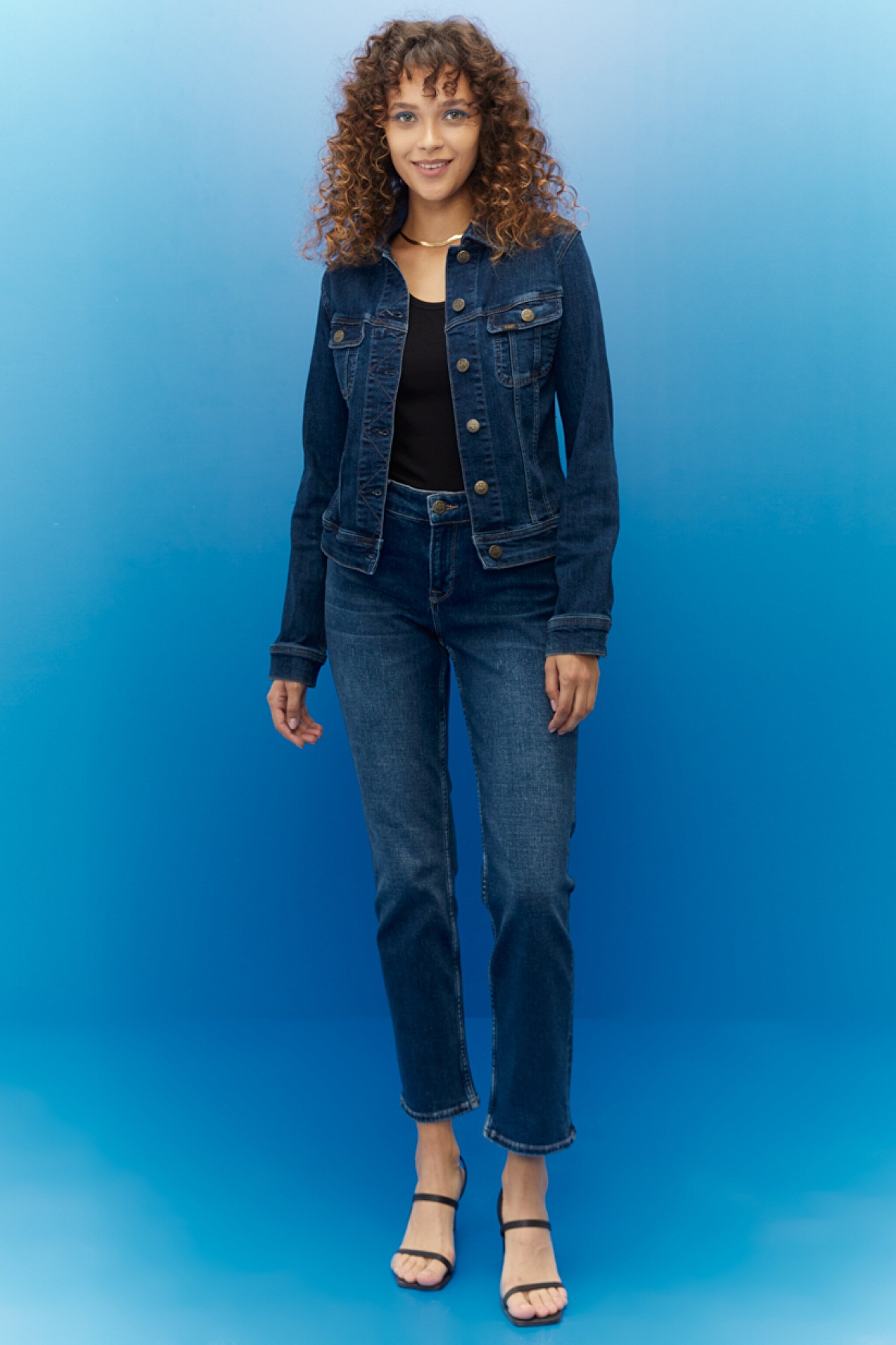 Slim Fit Dar Kesim Denim Kot Ceket - Dark Blue-L541MOHW