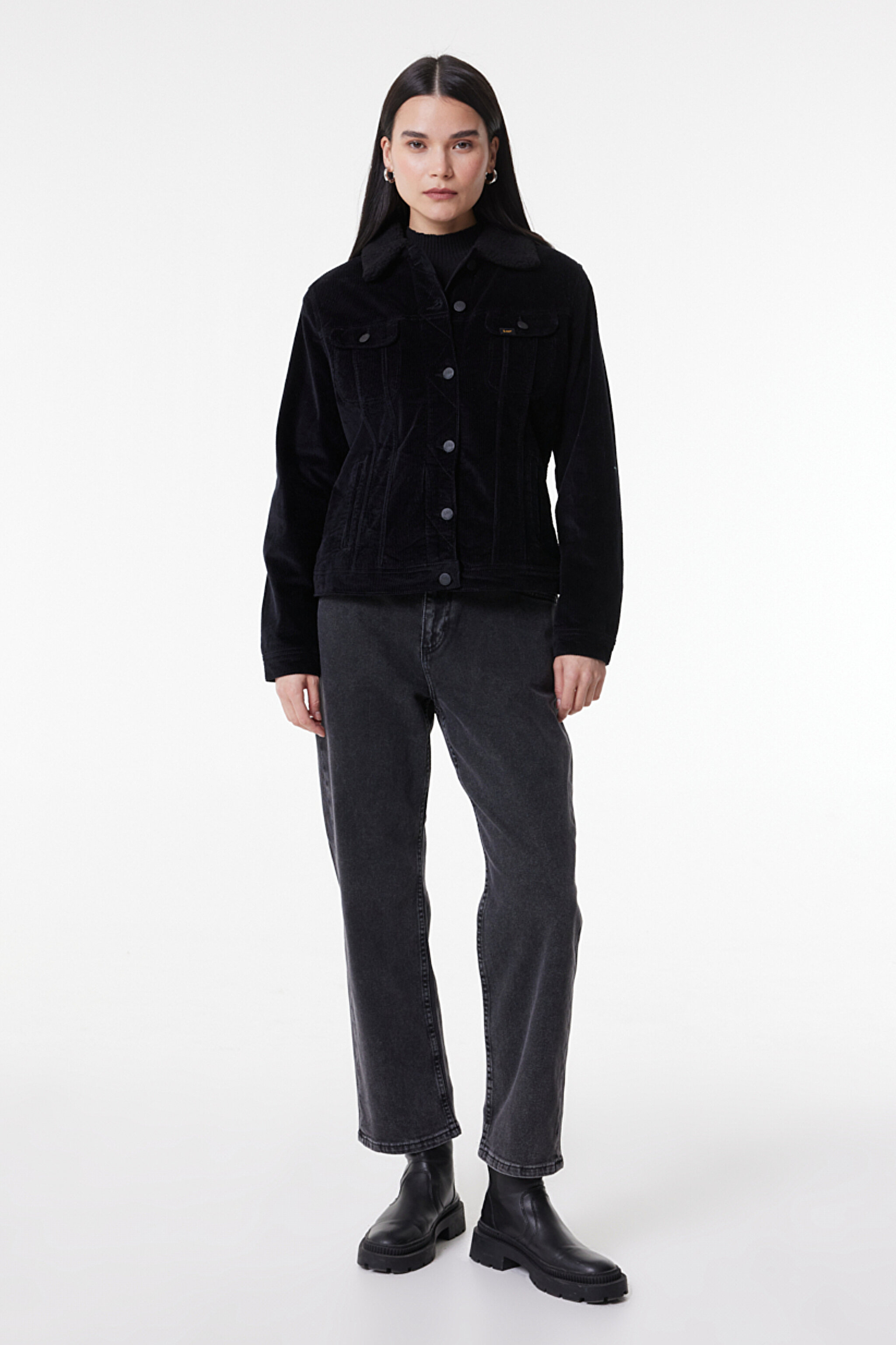 Regular Fit Normal Kesim Kadife Siyah Ceket - Black-L54VQE01 (görsel 2)