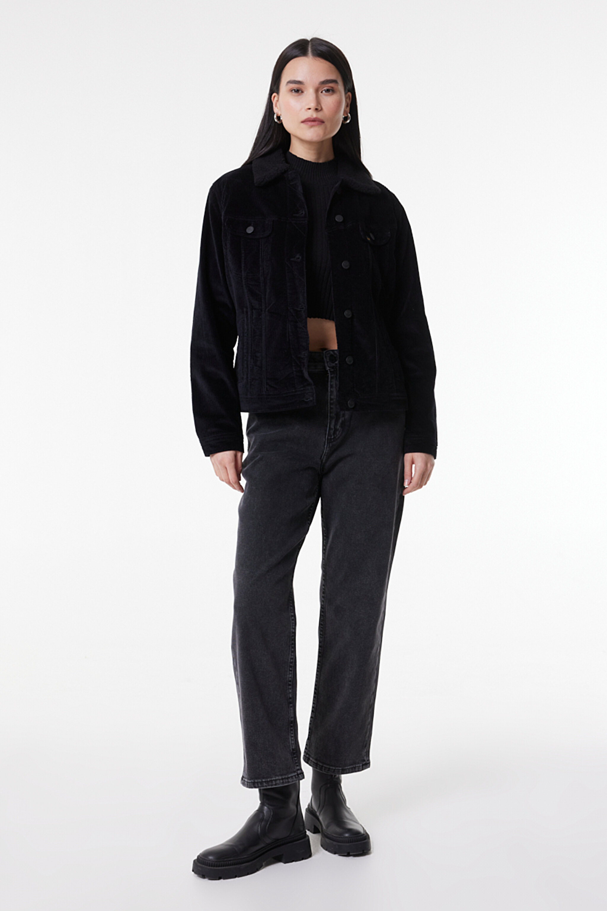 Regular Fit Normal Kesim Kadife Siyah Ceket - Black-L54VQE01 (görsel 3)