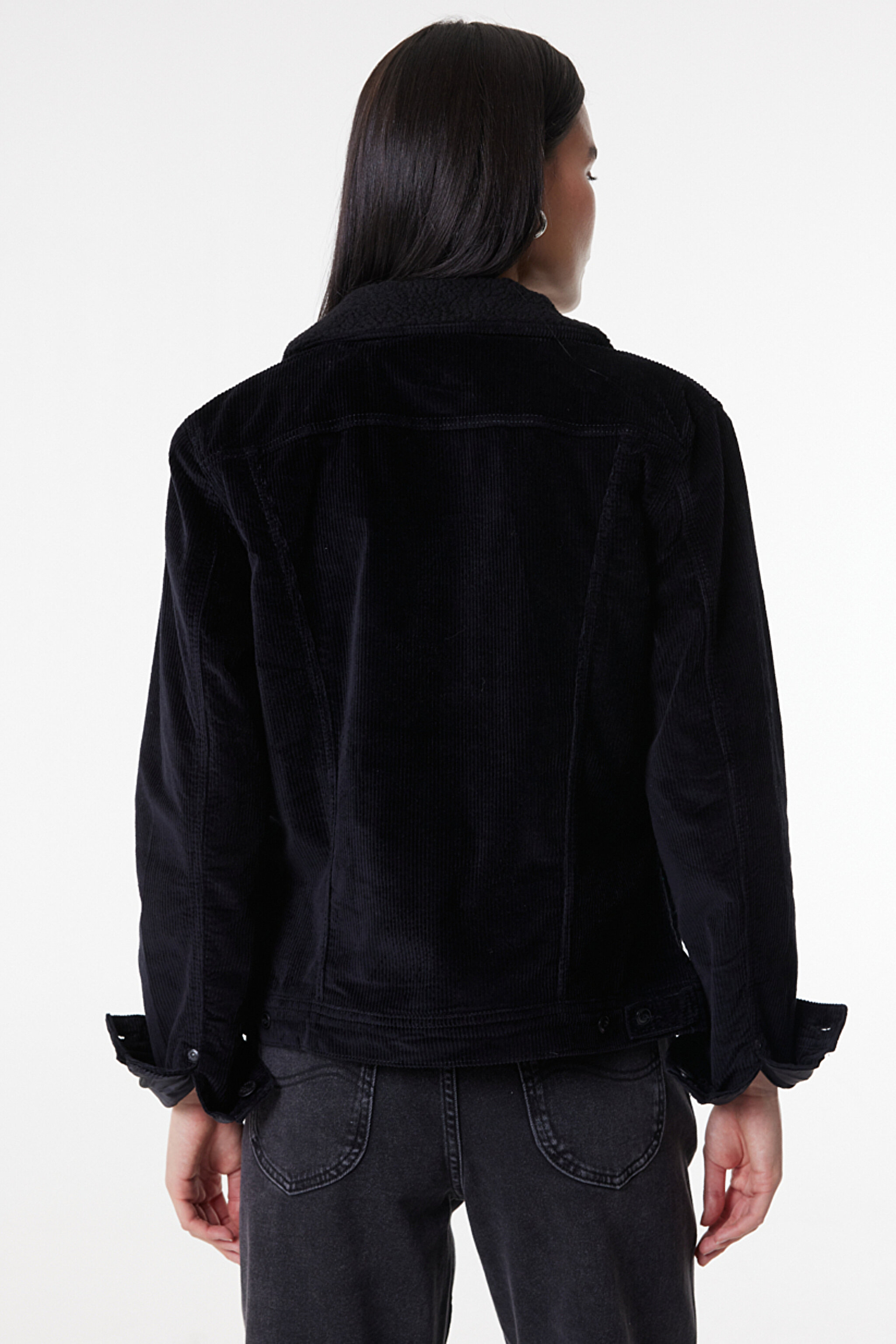 Regular Fit Normal Kesim Kadife Siyah Ceket - Black-L54VQE01 (görsel 7)