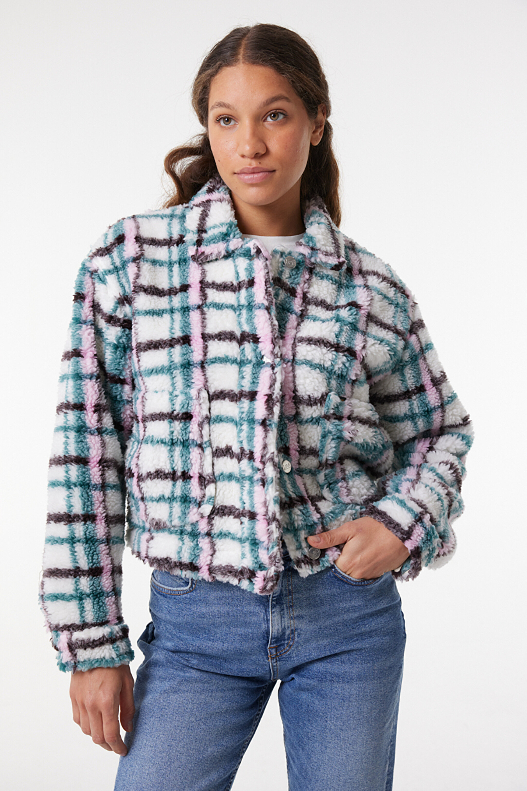 Regular Fit Normal Kesim Dik Yaka Sherpa Ceket - Deep Emerald-L55GAX38 (görsel 3)