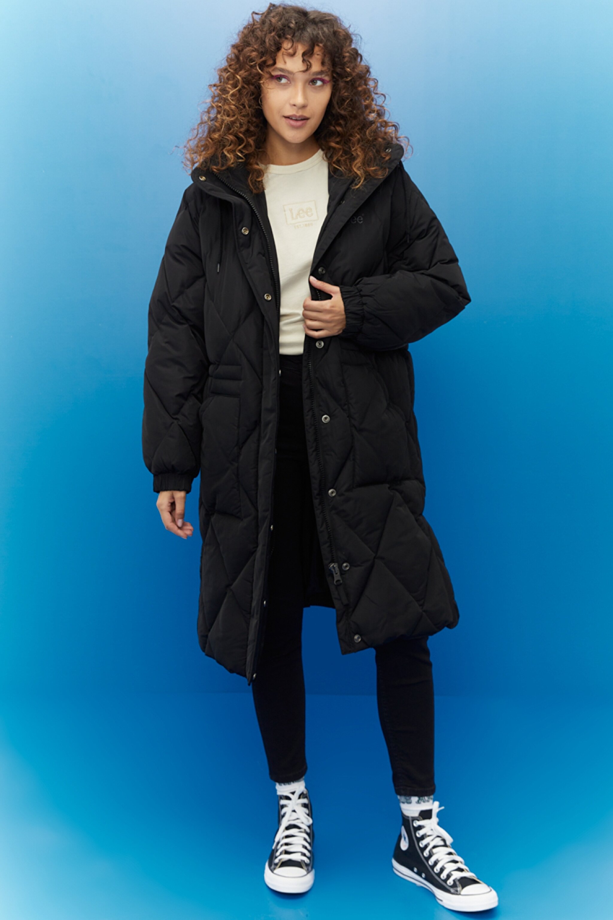 Regular Fit Normal Kesim Kapüşonlu Uzun Şişme Mont - Charcoal-L55KEV30