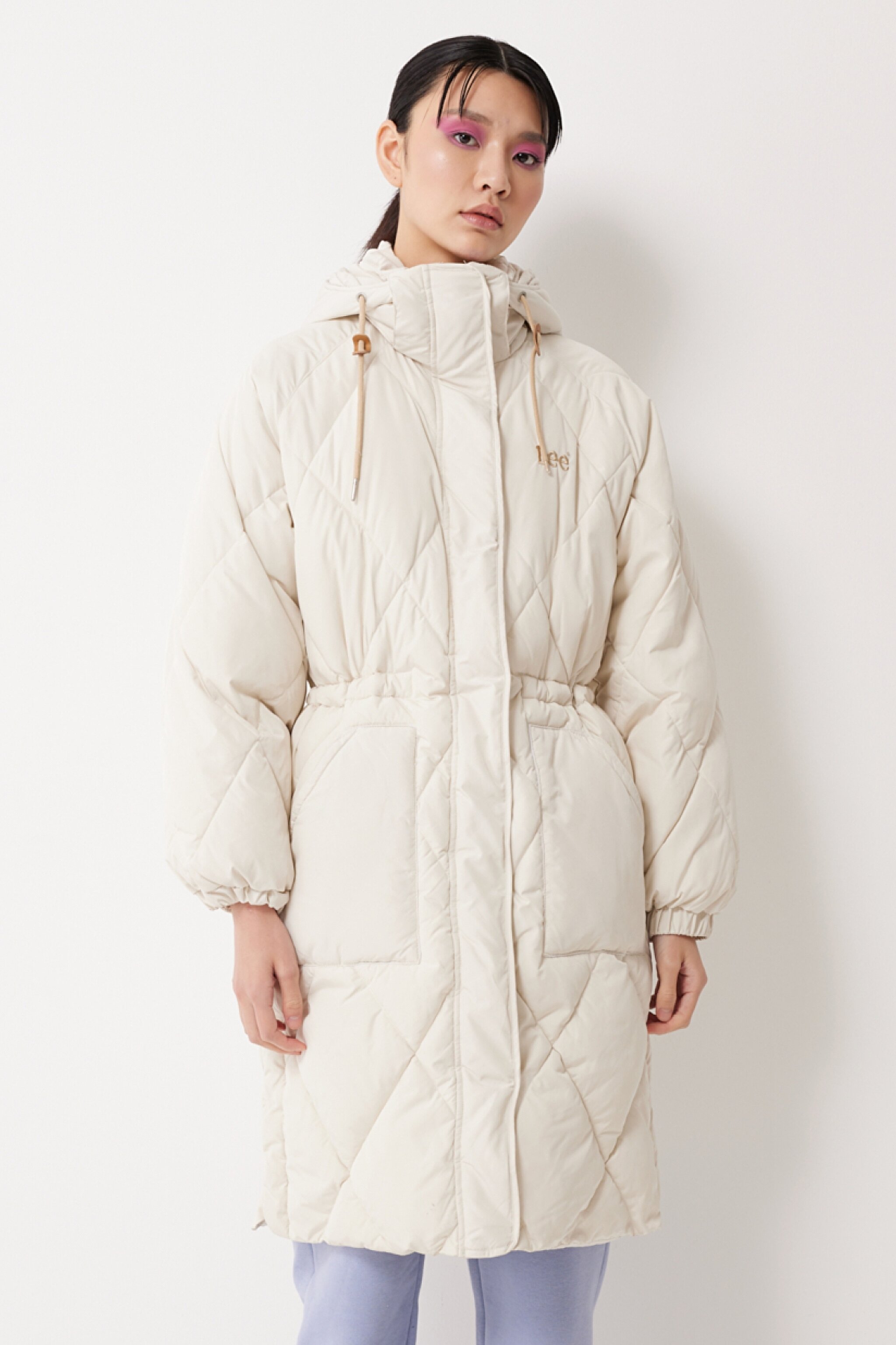 Regular Fit Normal Kesim Kapüşonlu Uzun Şişme Mont - Ecru-L55KEVDN