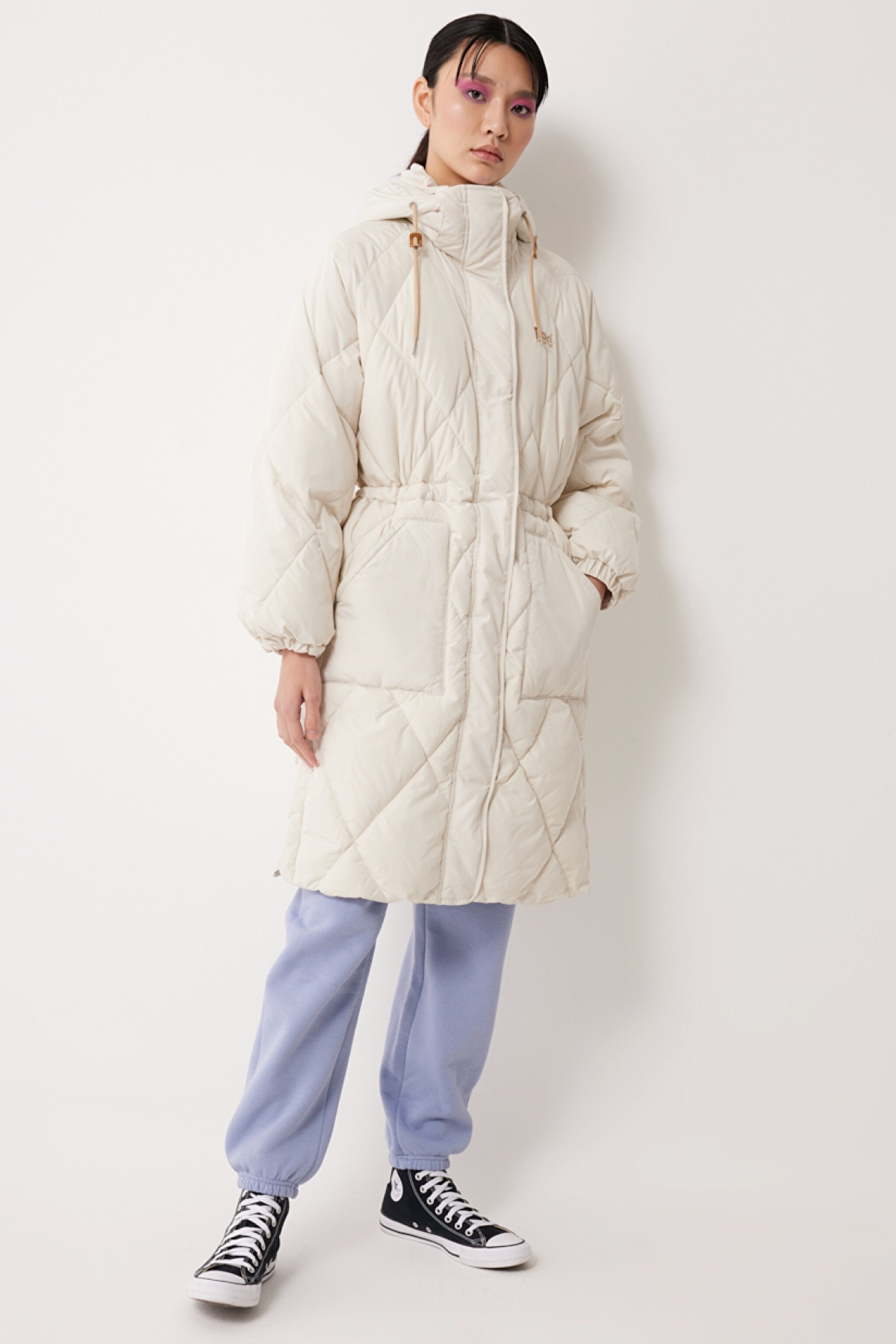 Regular Fit Normal Kesim Kapüşonlu Uzun Şişme Mont - Ecru-L55KEVDN (görsel 2)