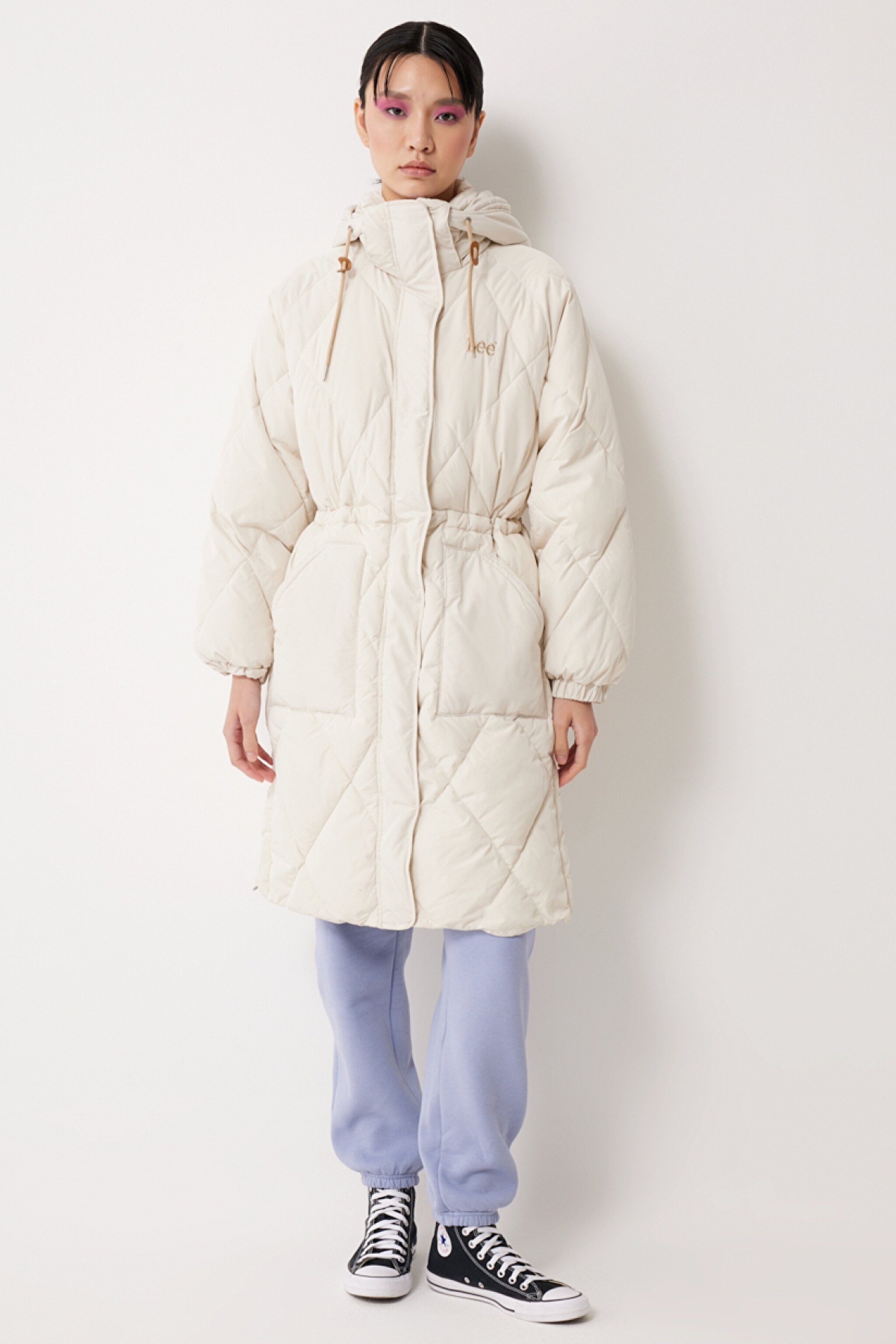 Regular Fit Normal Kesim Kapüşonlu Uzun Şişme Mont - Ecru-L55KEVDN (görsel 3)