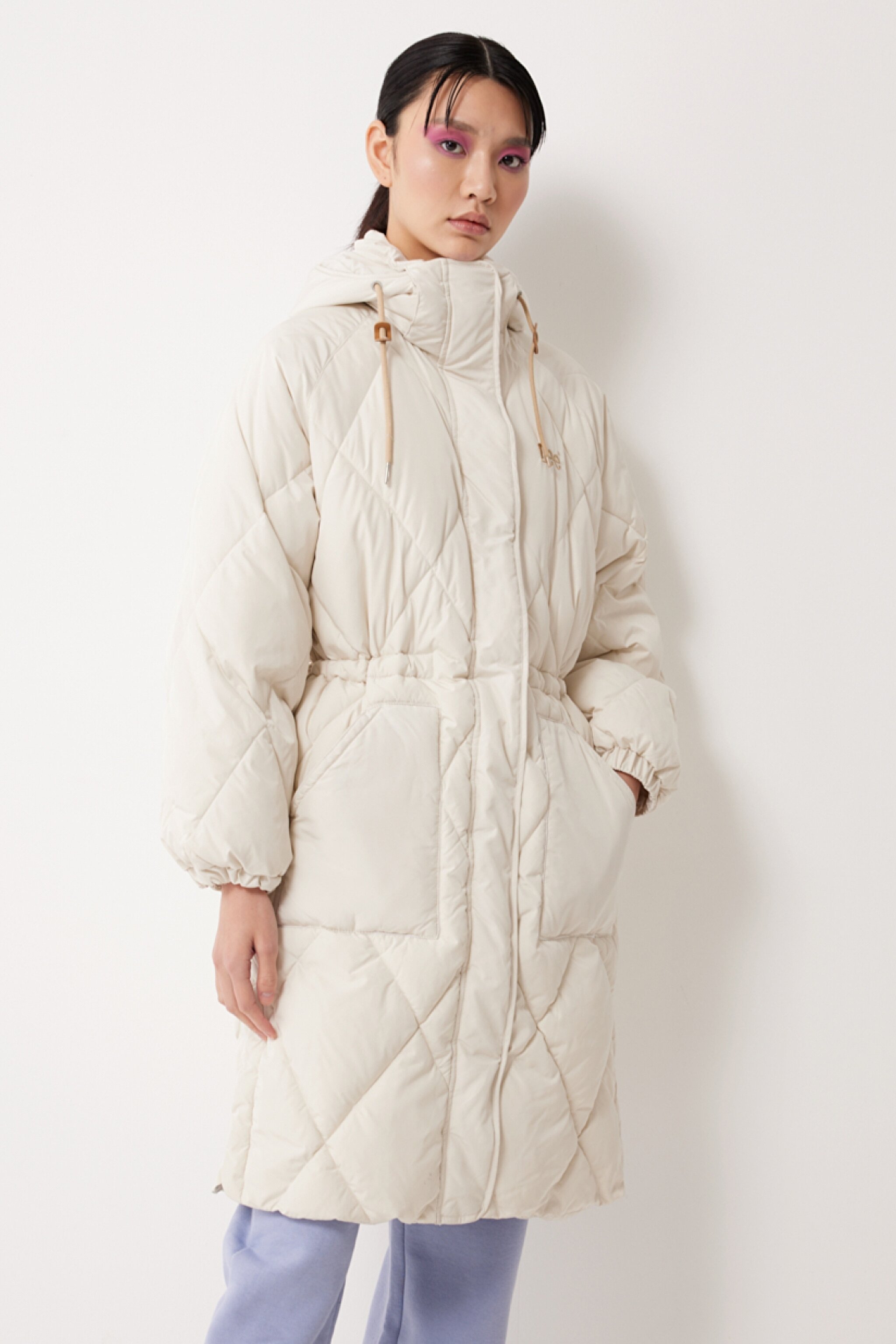 Regular Fit Normal Kesim Kapüşonlu Uzun Şişme Mont - Ecru-L55KEVDN (görsel 4)